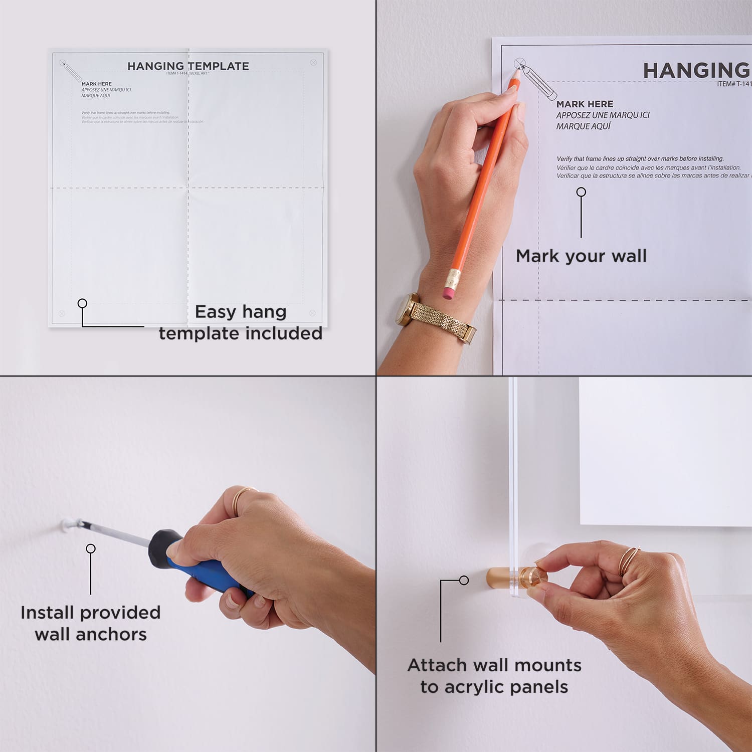 Wexel Art Double Panel Clear Acrylic Floating Wall Frame with Gold Hardware