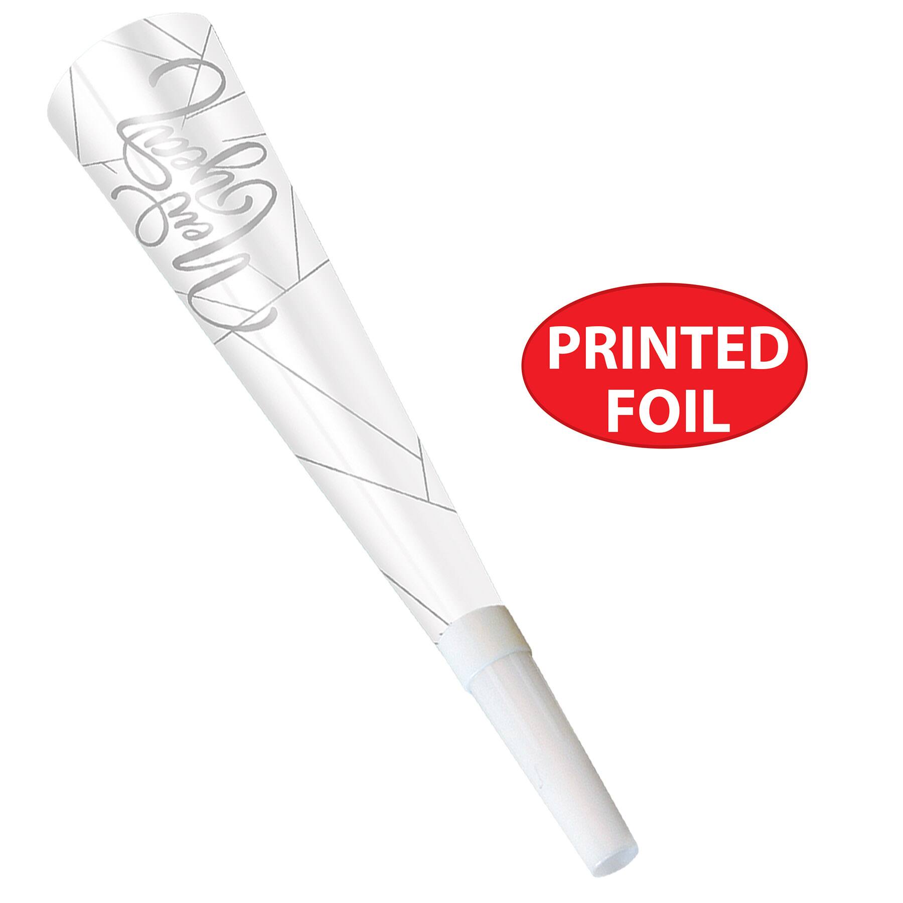 Beistle 9" White & Silver New Year Horns, 100ct.