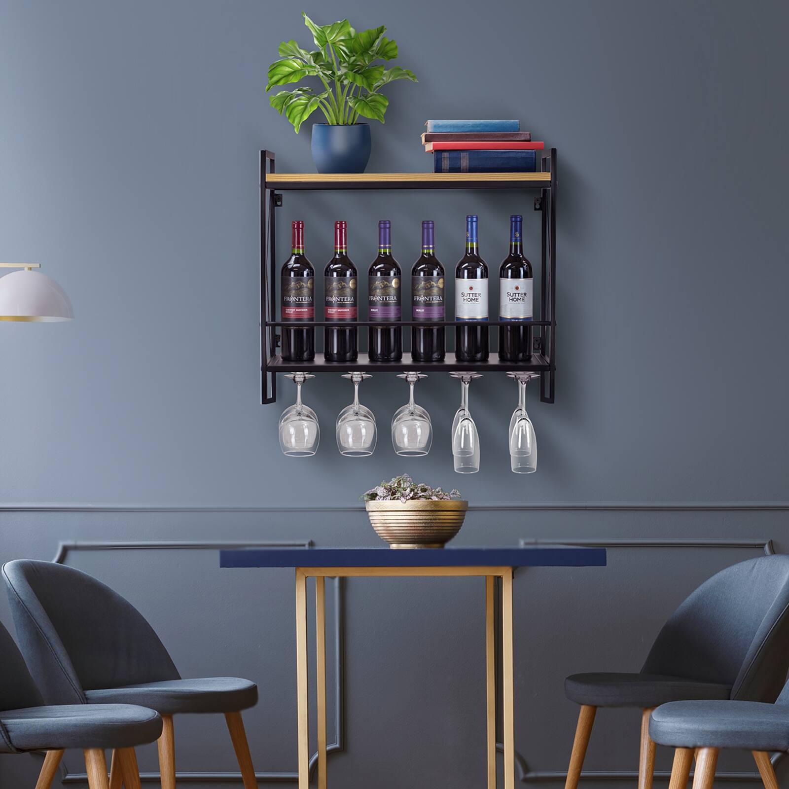 Sorbus Industrial Wall-Mounted 2-Tier Wine Shelf & Stemware Rack