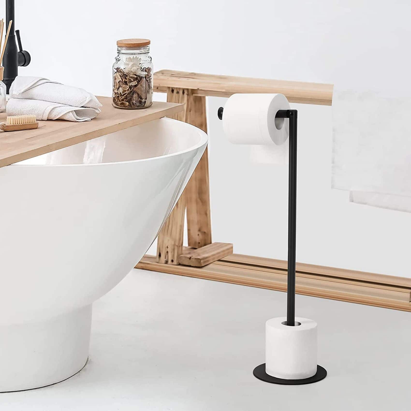 NEX™ 21" Black Freestanding Metal Toilet Paper Holder