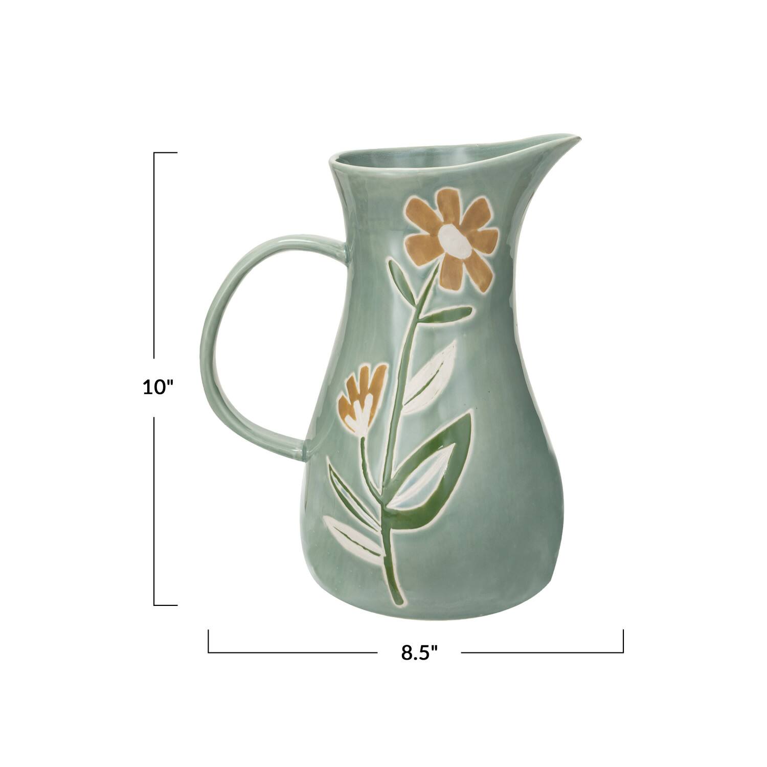 Hello Honey® 10" Hand-Painted Wax Relief Pattern Stoneware Pitcher