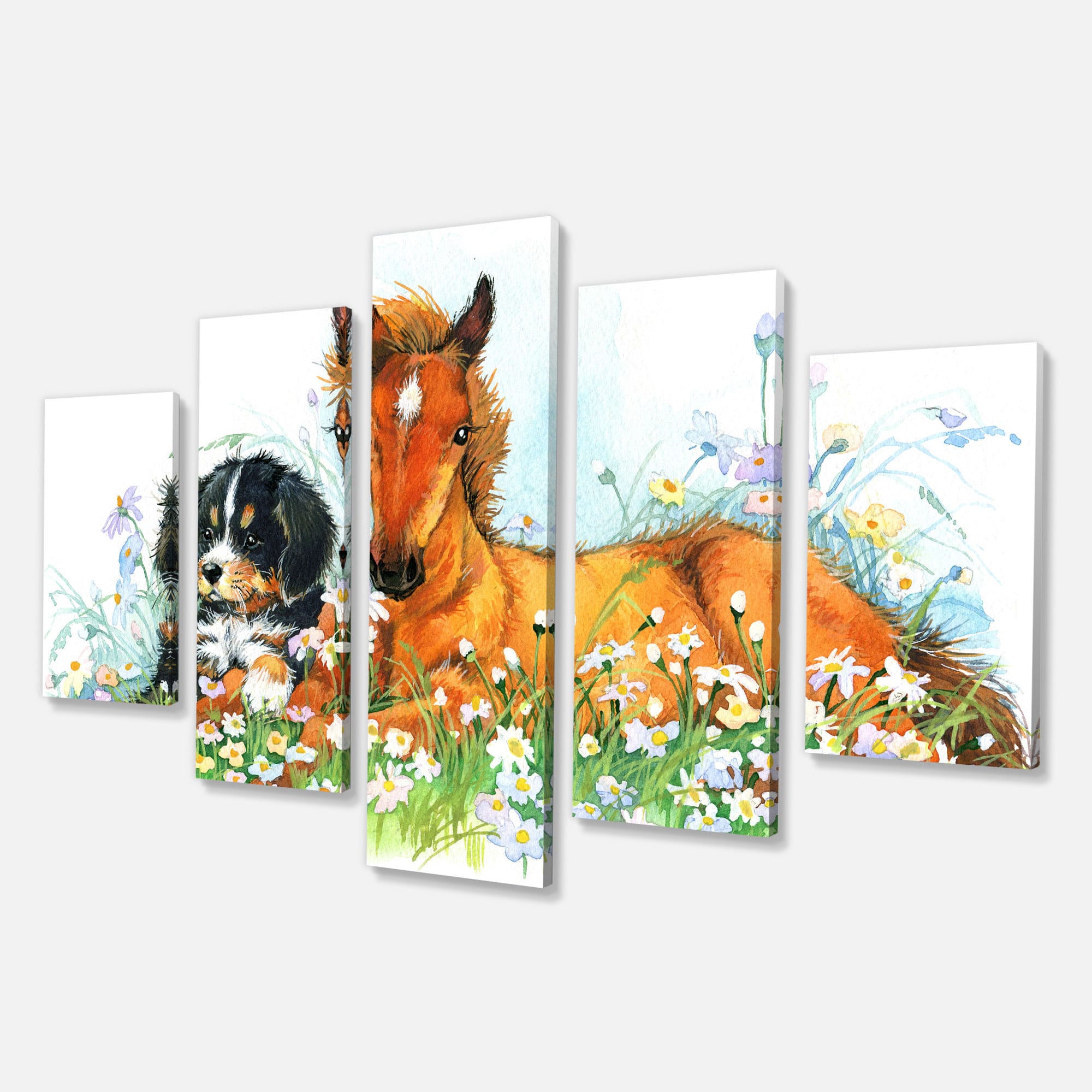 Designart - Relaxing Brown Cute Horse - Animal Canvas Art Print