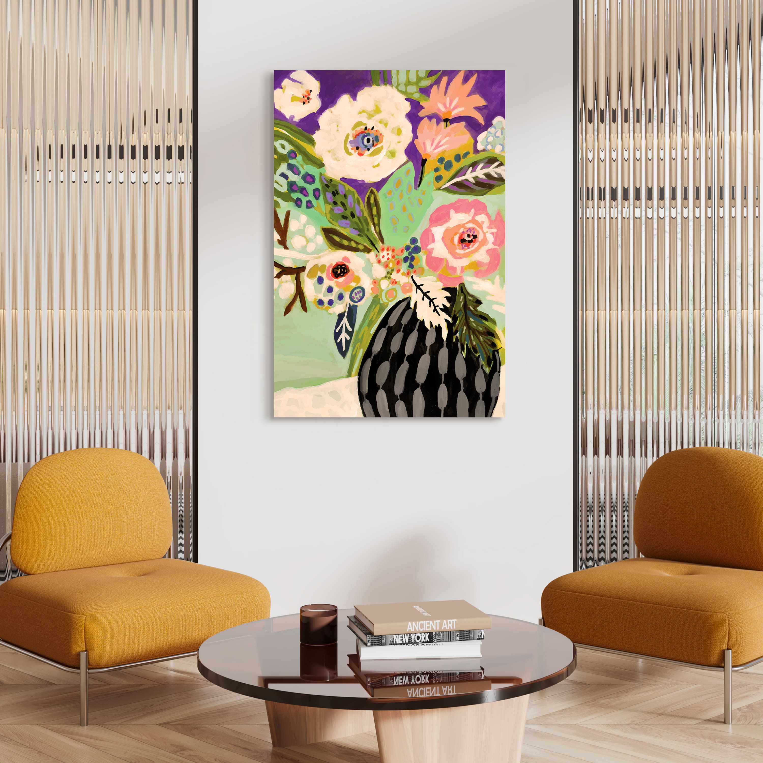 Empire Art Direct 32" x 48" Fresh Flowers in Vase I Frameless Free Floating Tempered Glass Wall Art