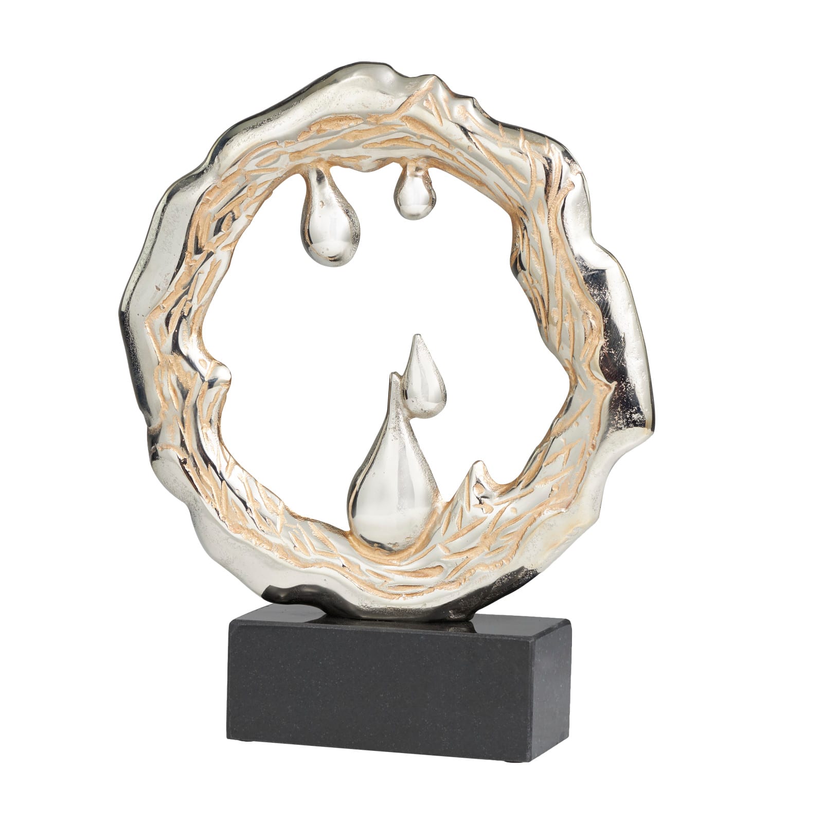17" Silver Aluminum Abstract Drip Sculpture with Marble Base