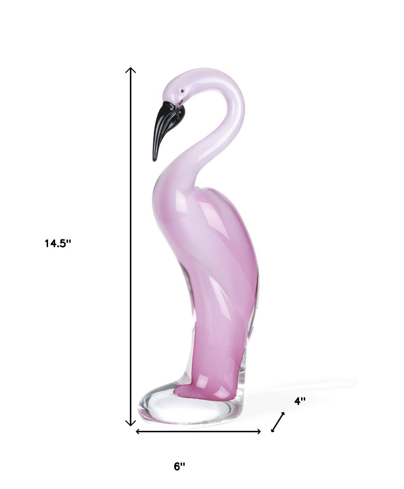 HomeRoots 14.5" Pink Murano Style Art Glass Flamingo Tabletop Sculpture