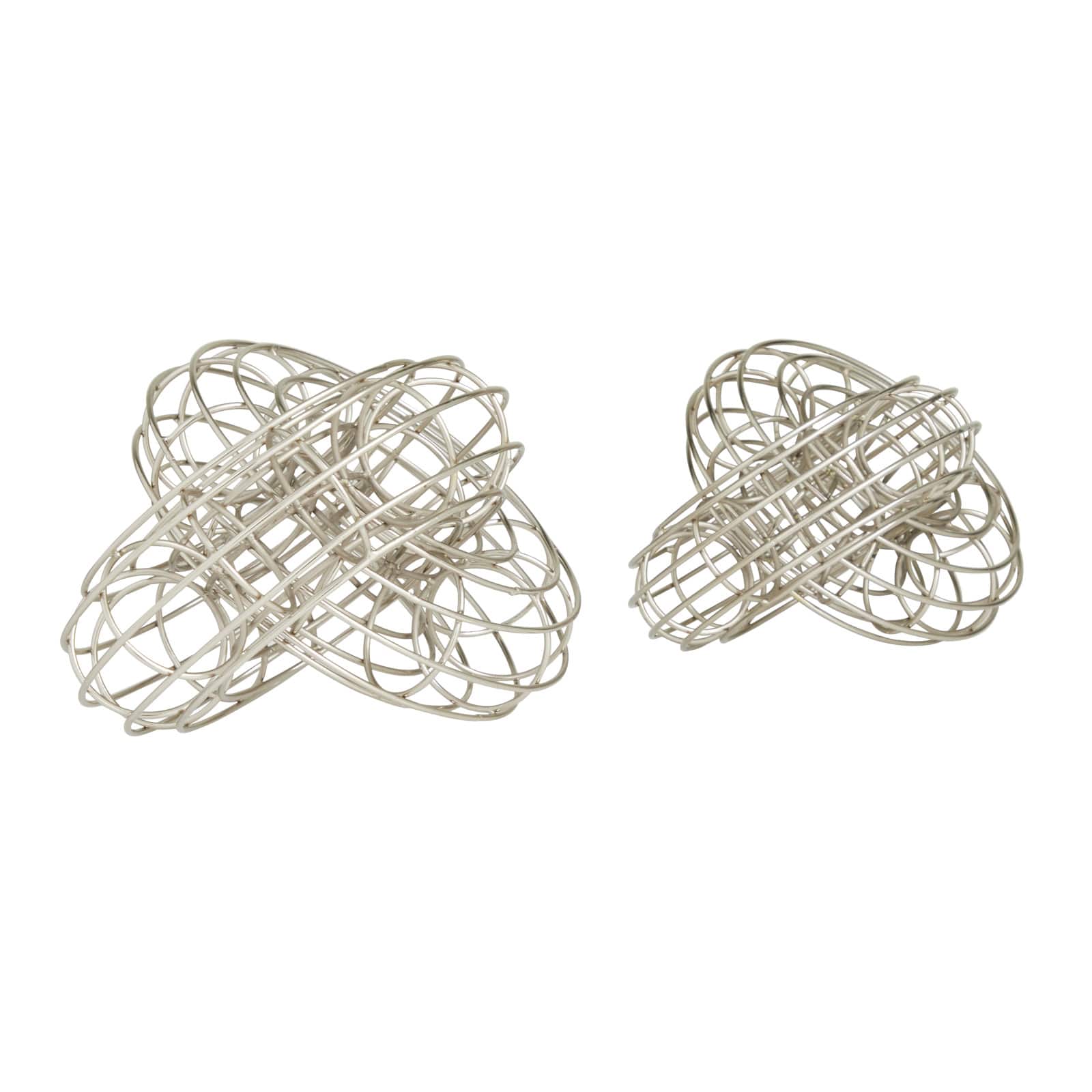 Set of 2 Silver Metal Contemporary Sculptures, 7" x 7" x 9"
