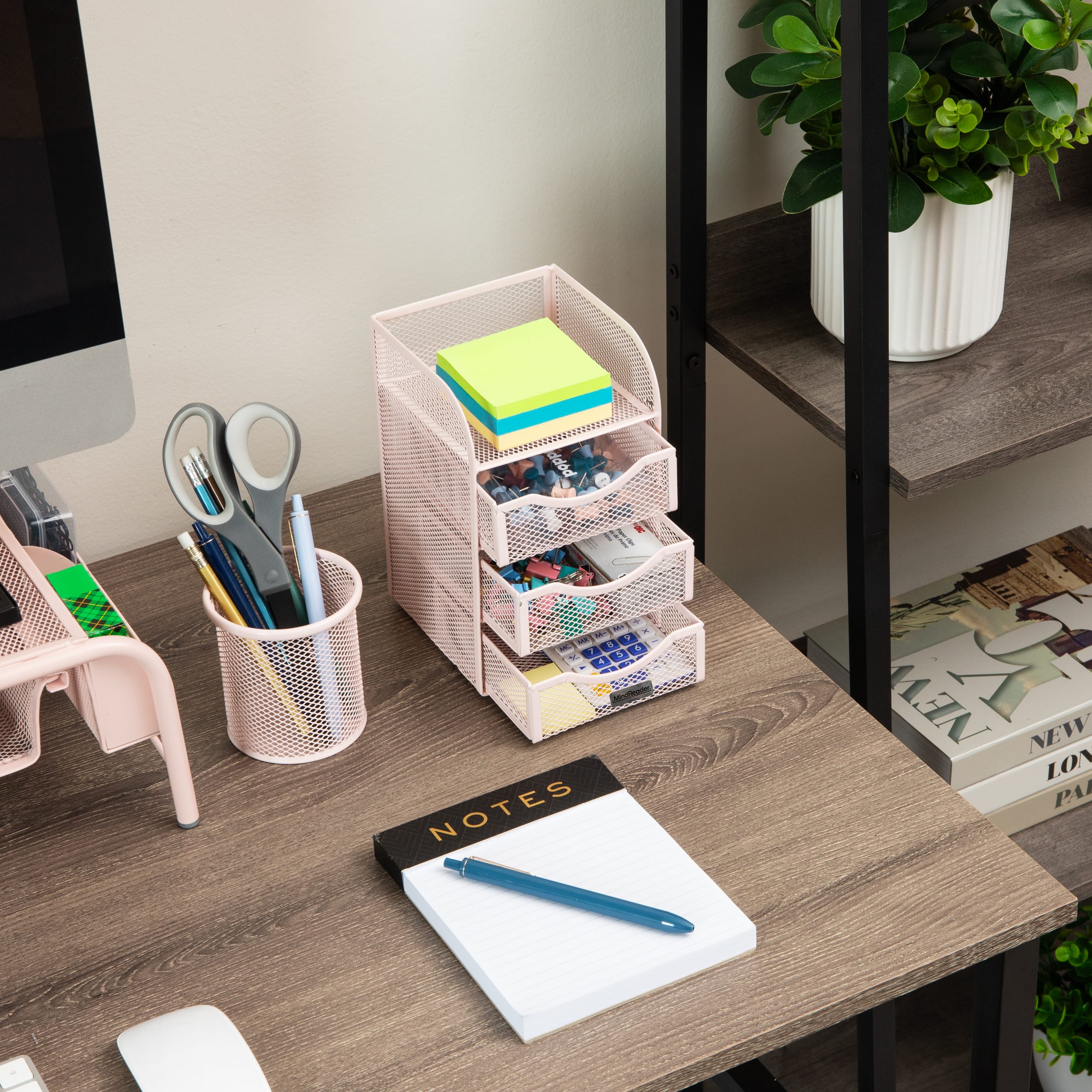 Mind Reader Pink 3 Drawers Mini Desk Office Supplies Organizer