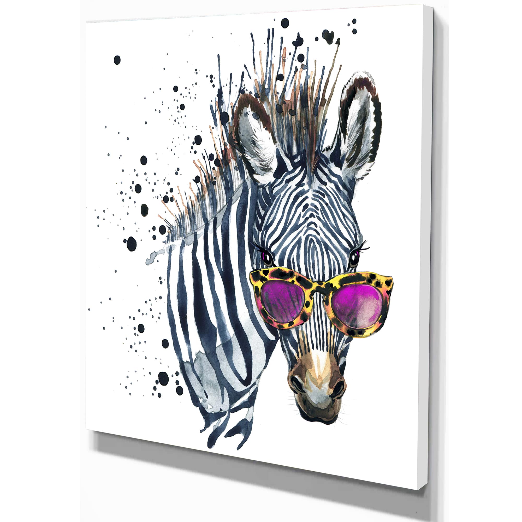 Designart - Funny Zebra Watercolor - Animal Canvas Art Print