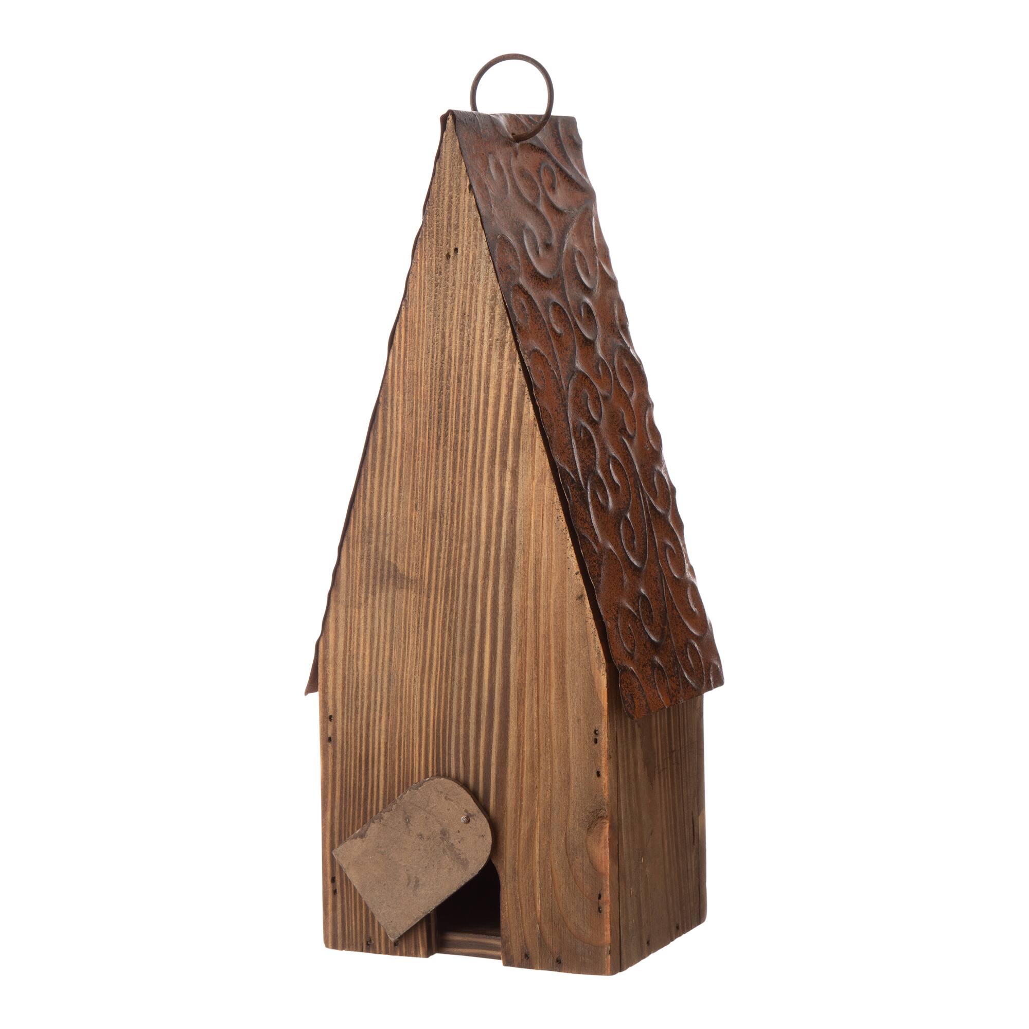 Glitzhome® Distressed Wood & Metal Patriotic Bird House with Stars