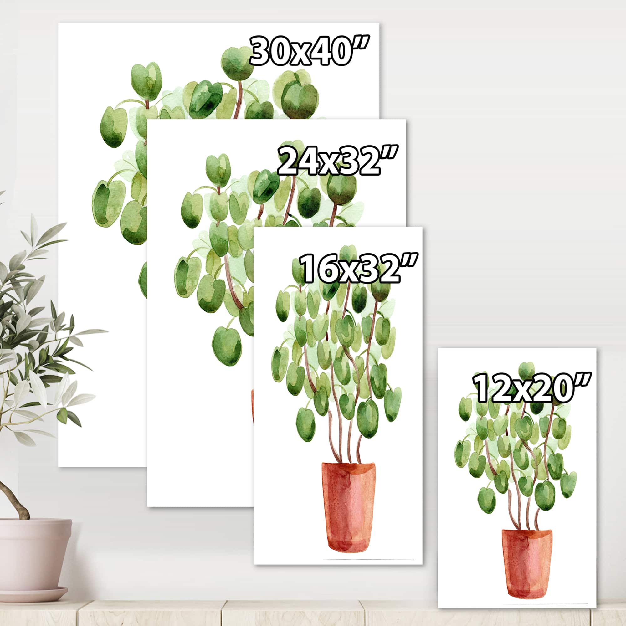 Designart - Chinese Money Plant In Pot - Traditional Canvas Wall Art Print