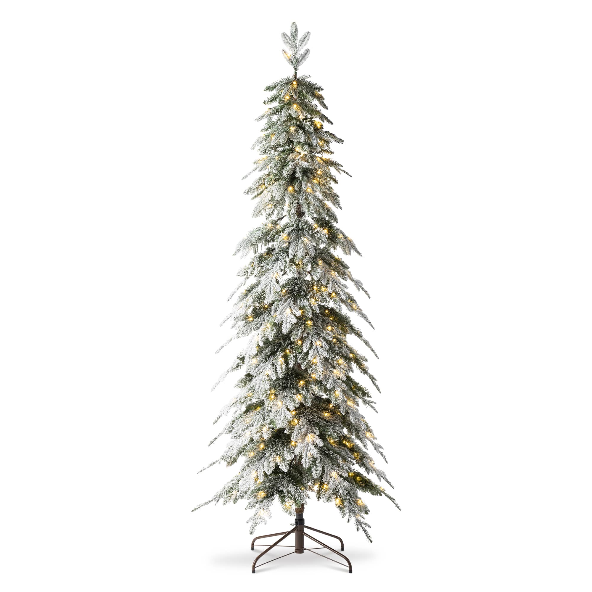 7.5ft. Pre-Lit Flocked Pencil Spruce Artificial Christmas Tree, Warm White LED Lights