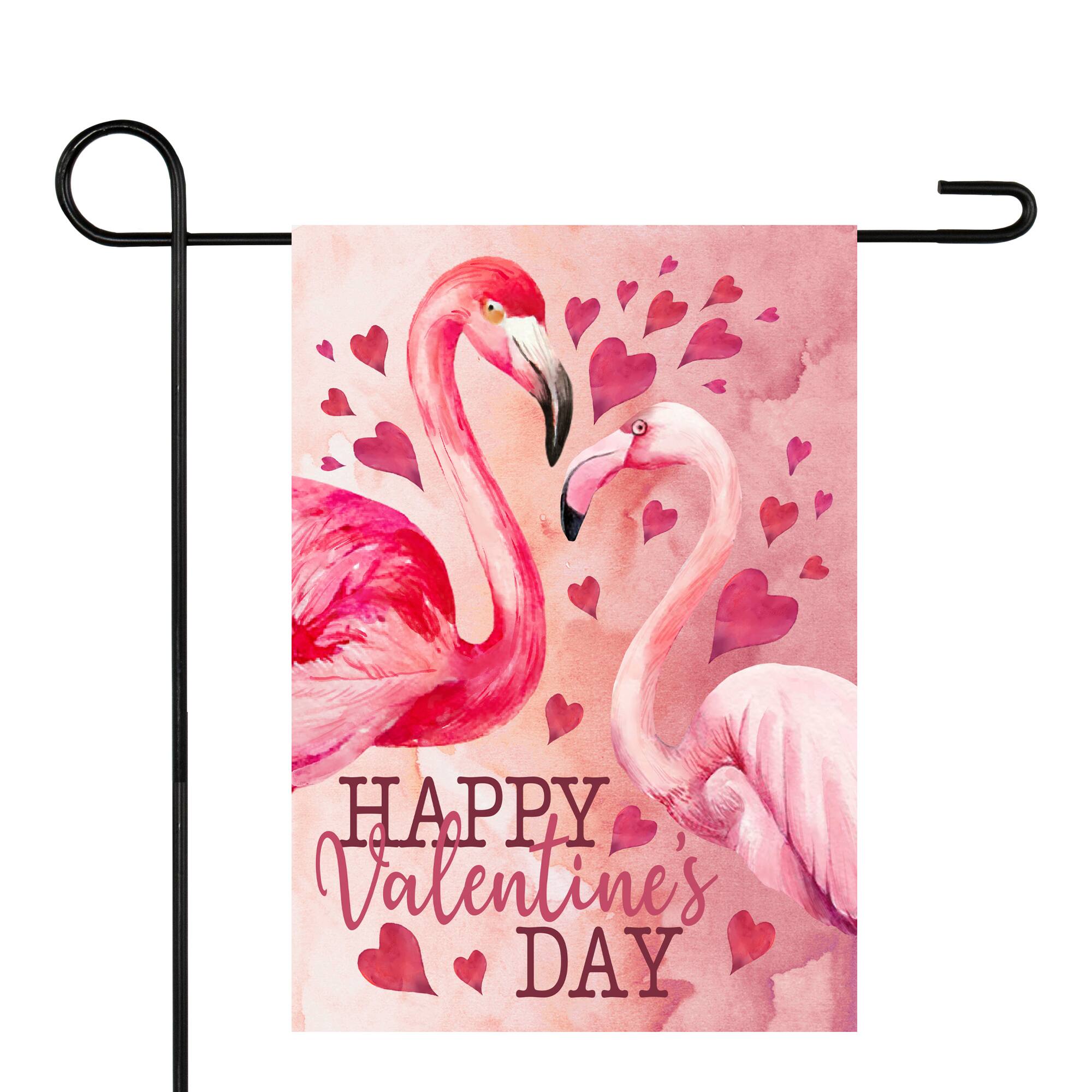 Happy Valentine's Day Flamingo Outdoor Garden Flag