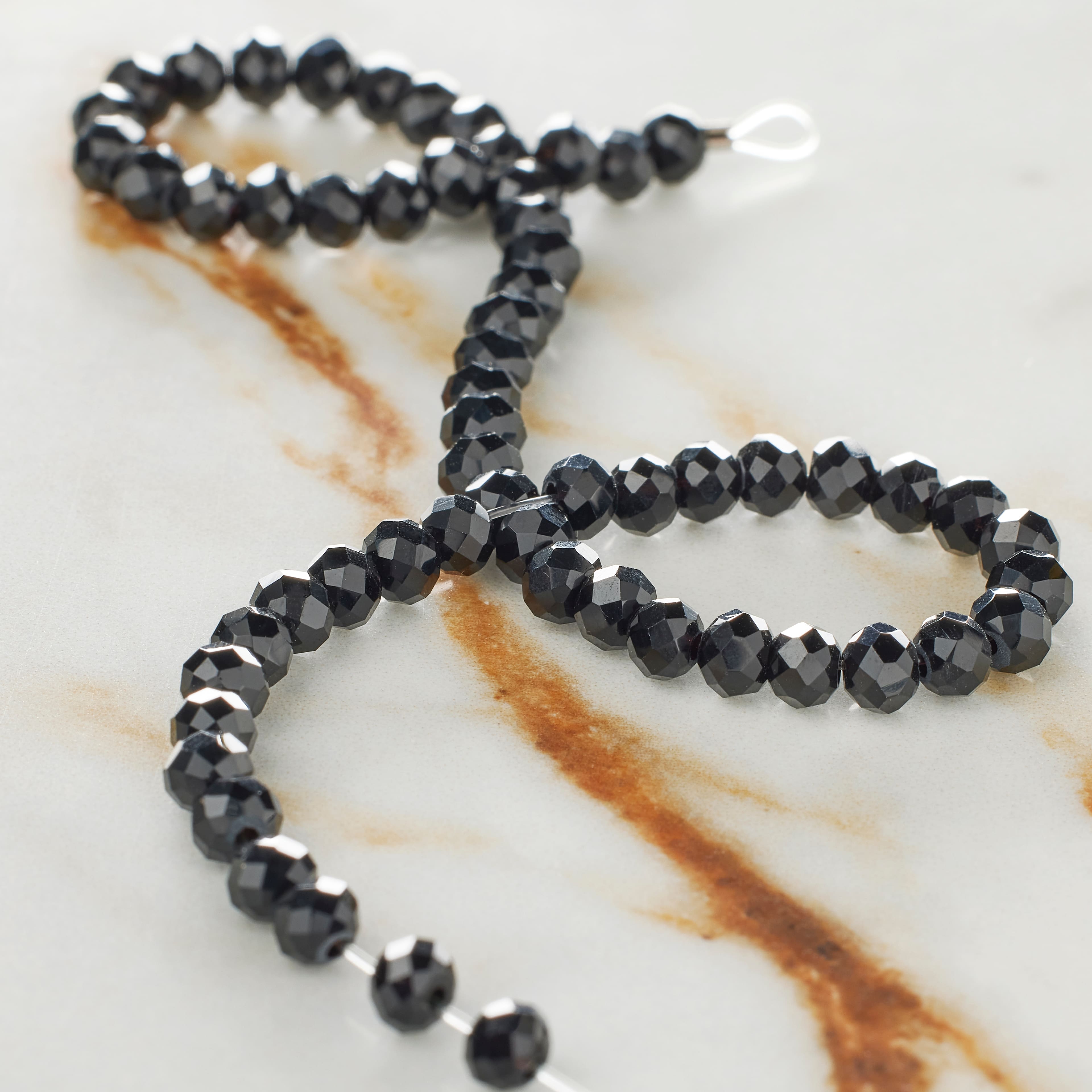 Jet Black Glass Faceted Rondelle Beads, 4mm by Bead Landing™