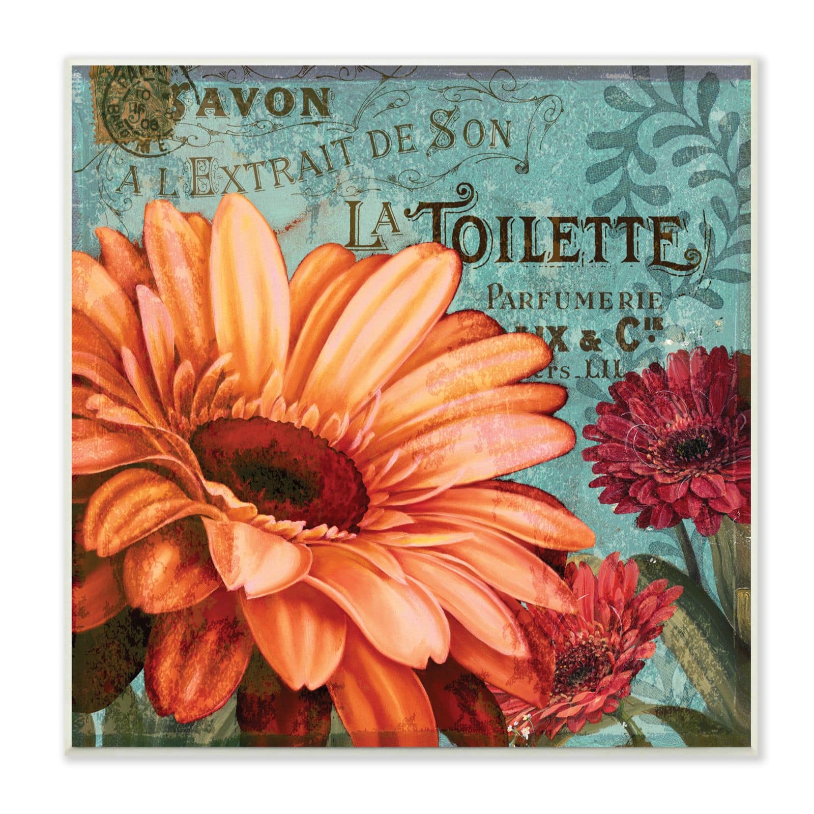 Stupell Industries Colorful Daisies with Antique French Backdrop Wood Wall Plaque