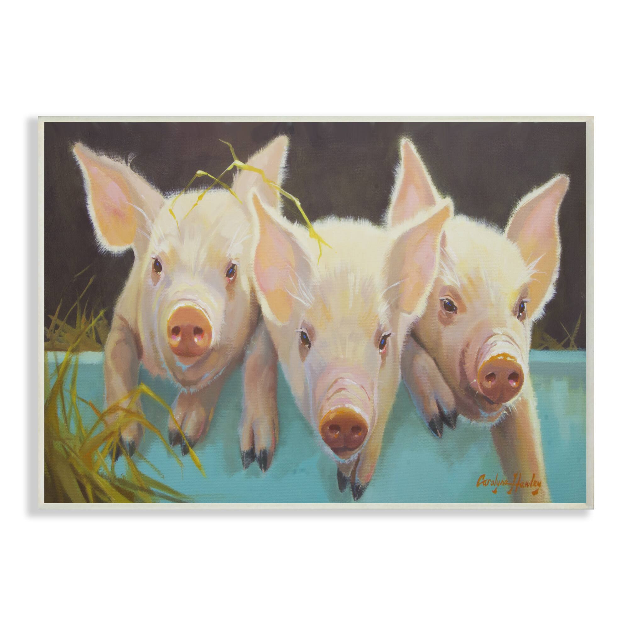 Stupell Industries Pink Piglets in a Blue Pail Wall Plaque