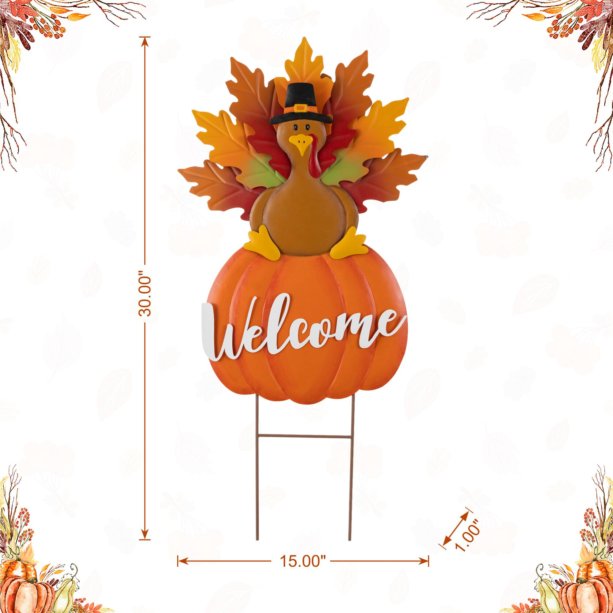 Glitzhome® 30" Thanksgiving Metal Turkey Yard Stake