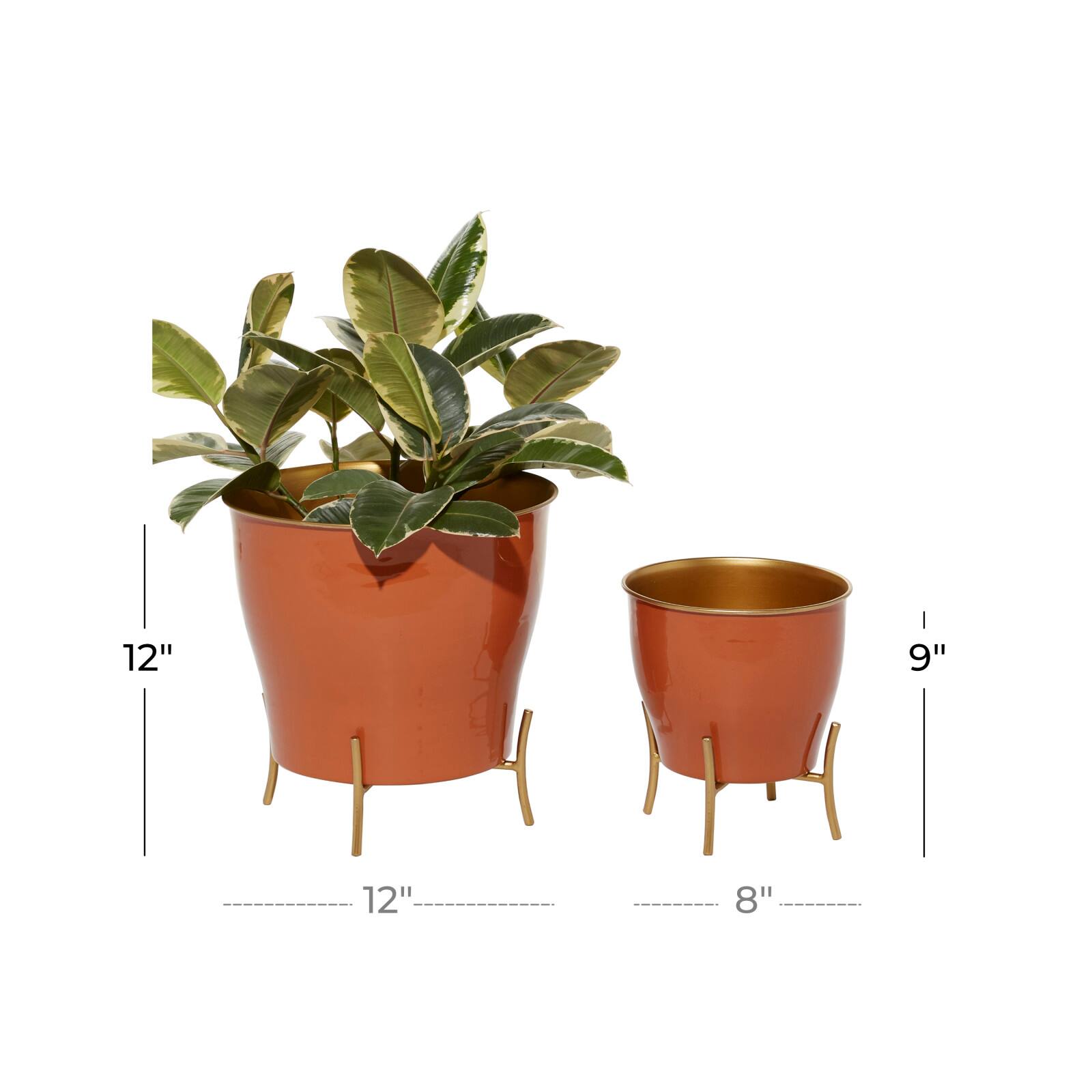 Orange Metal Farmhouse Planter Set, 9" & 12"