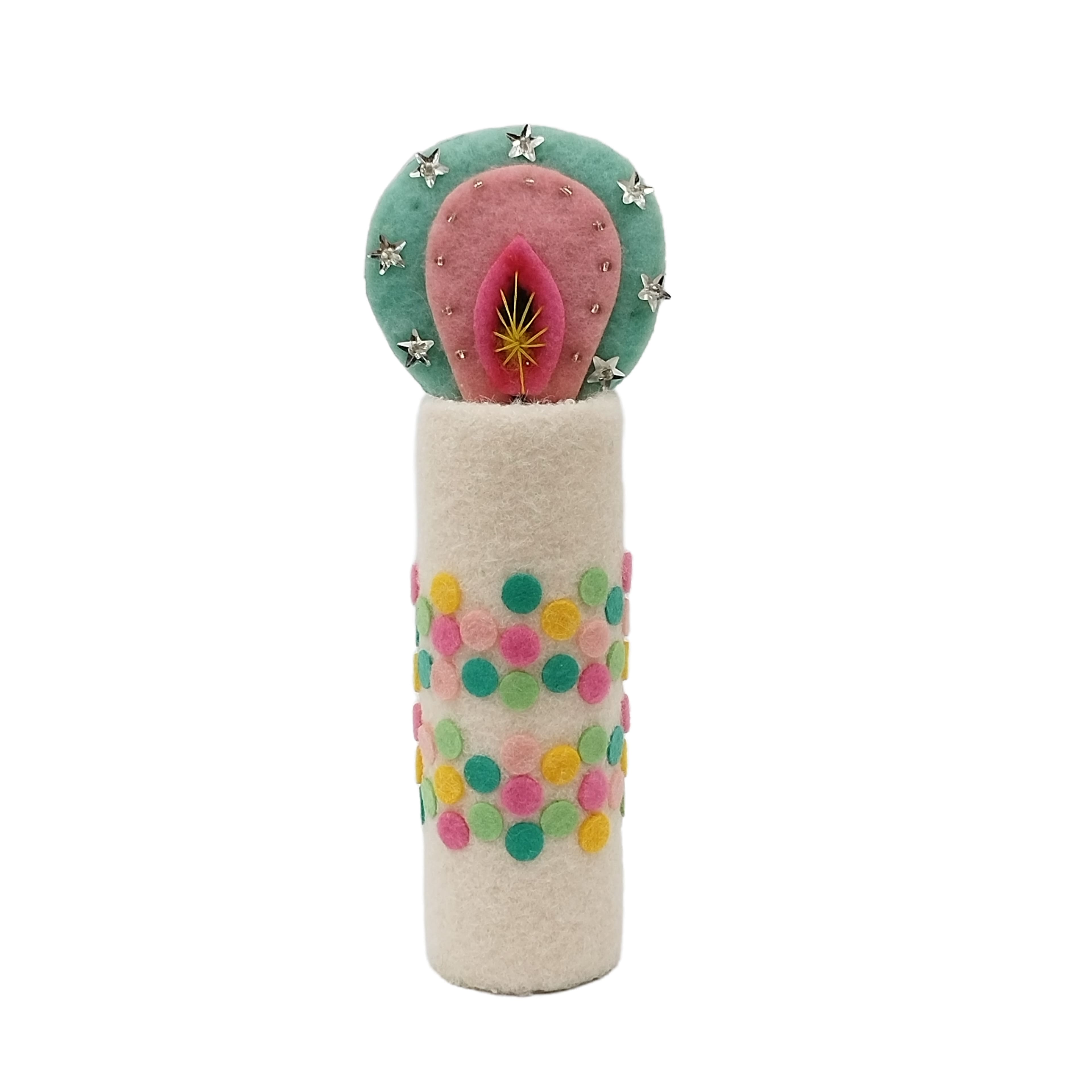Michaels, 12.25" Whimsical Felt Tabletop Pillar with Polka Dots by Ashland® – Category: Merry Kitschmas