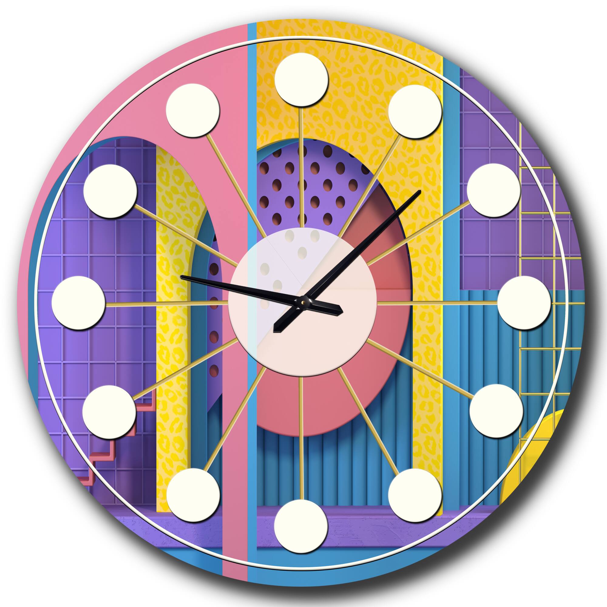 Designart 'Abstract Retro Geometric Architecture Mid-Century Modern Wall Clock