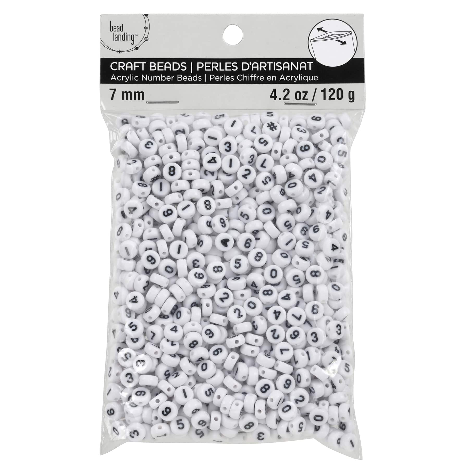 White & Black Number Acrylic Circle Craft Beads, 7mm by Bead Landing™