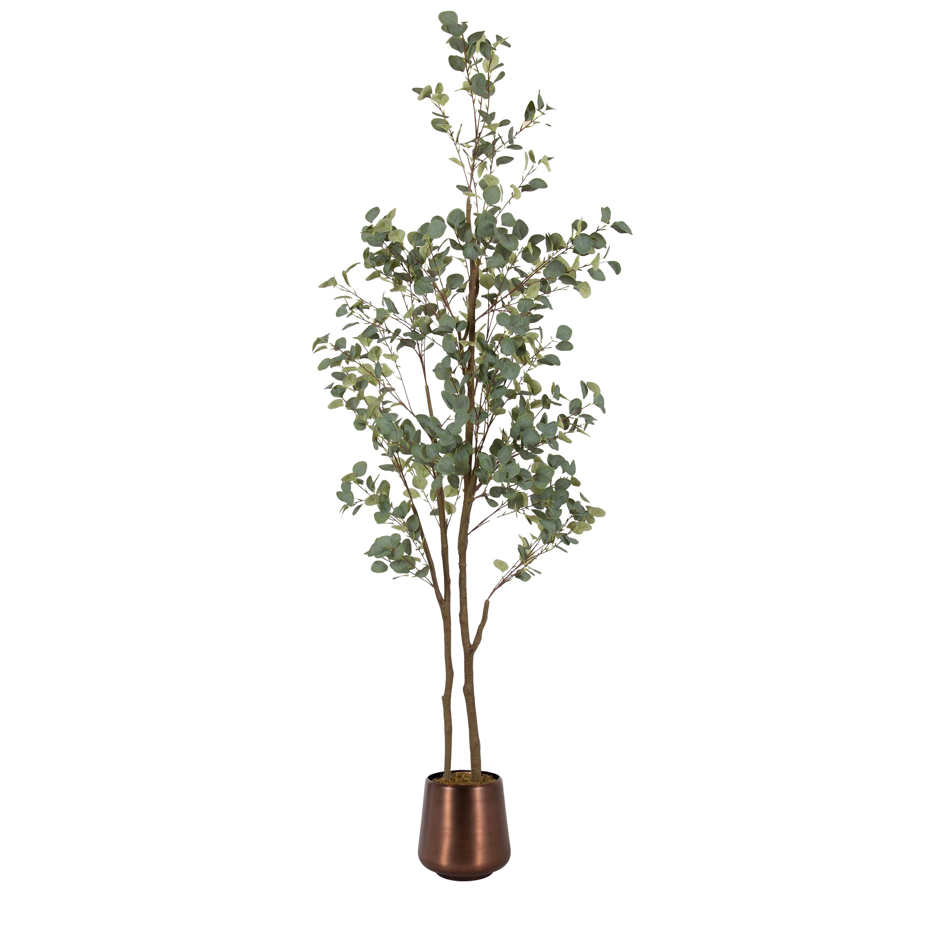 Kate and Laurel 8ft. Eudora Faux Eucalyptus Tree with Round Metal Planter