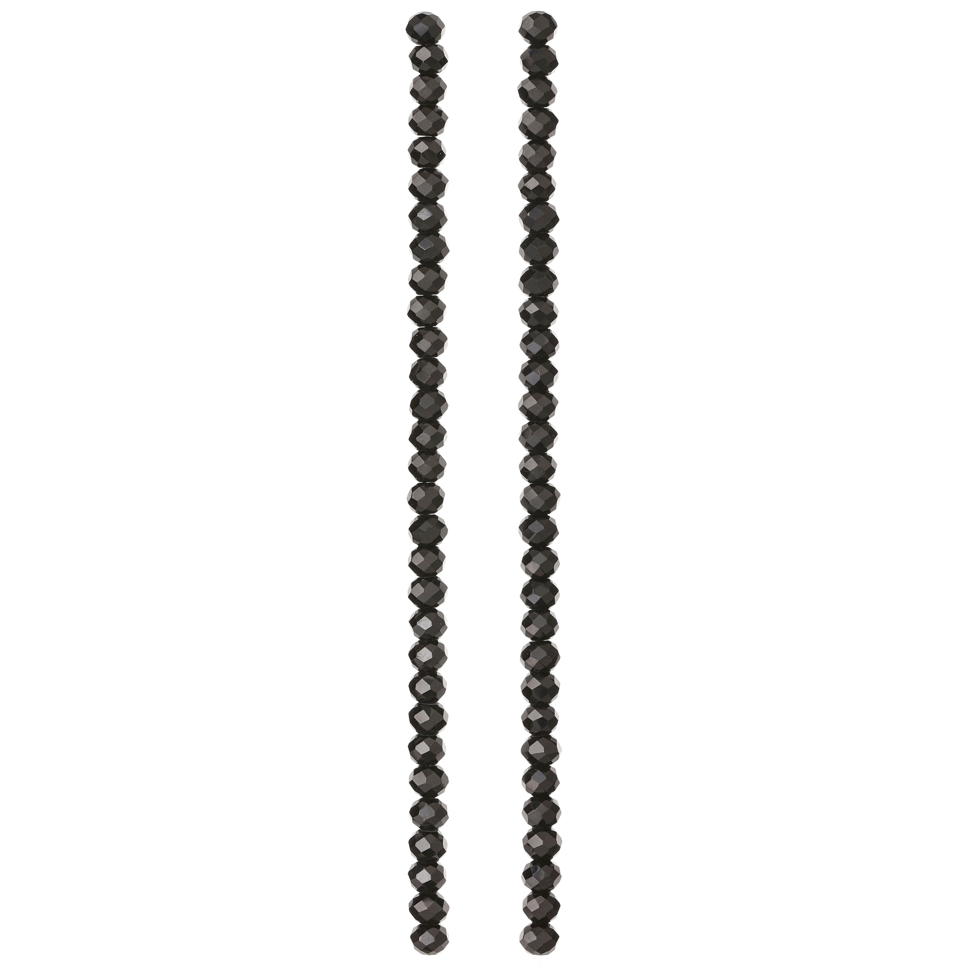 Jet Black Glass Faceted Rondelle Beads, 4mm by Bead Landing™