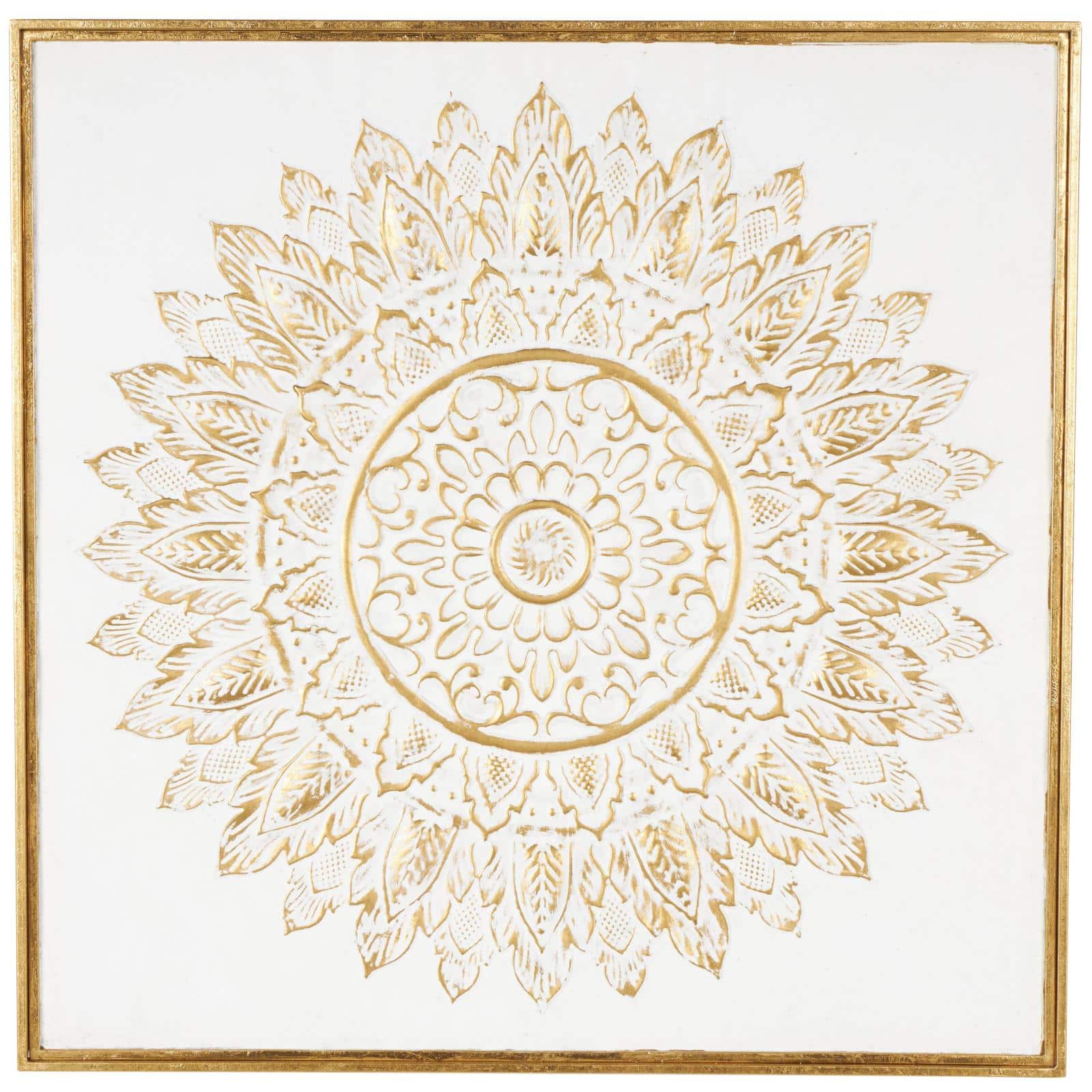 40" x 40" Gold & White Metal Floral Leaf Mandala Wall Décor