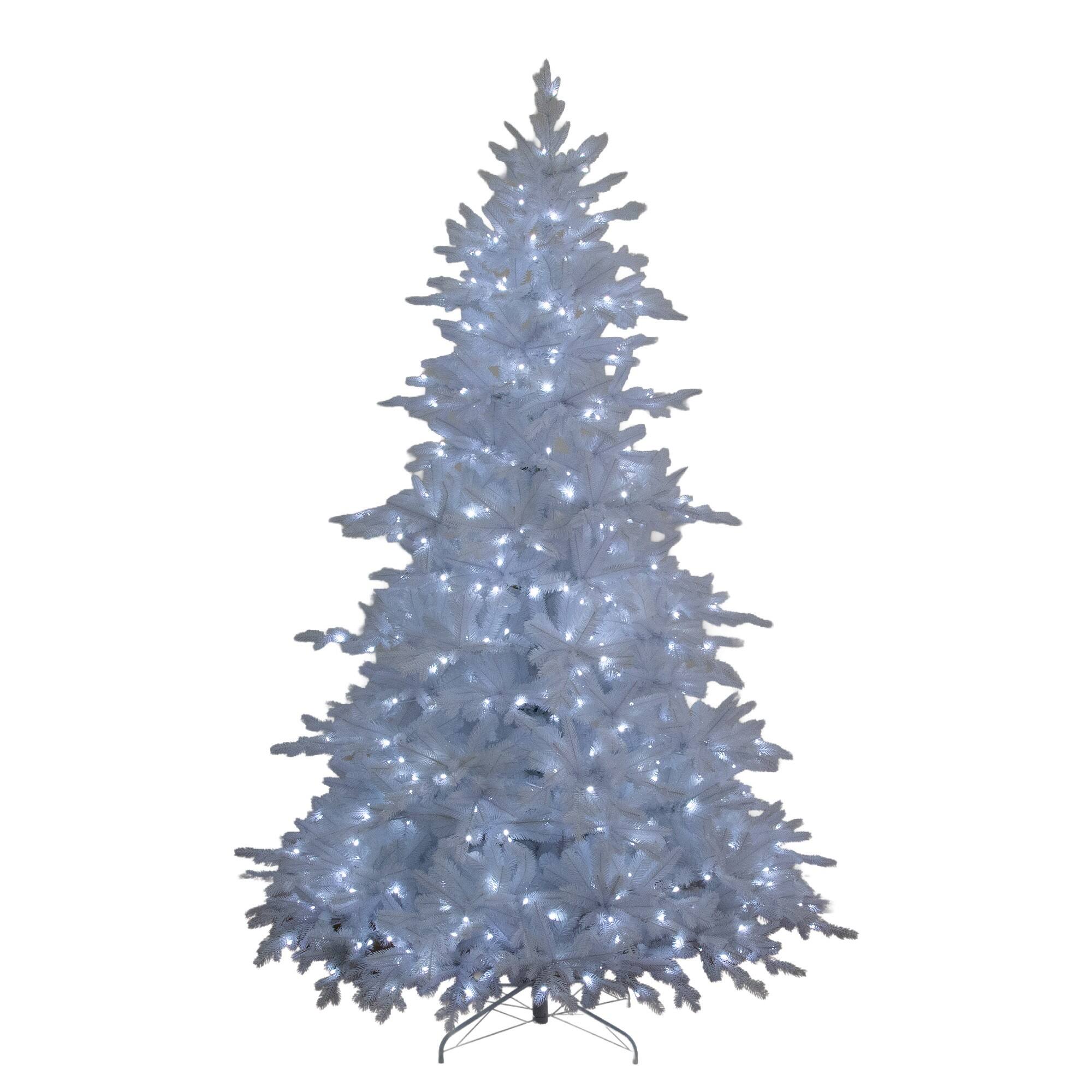 Nearly Natural 8ft. Pre-Lit Artificial White California Spruce Christmas Tree, Color Changing LED Lights