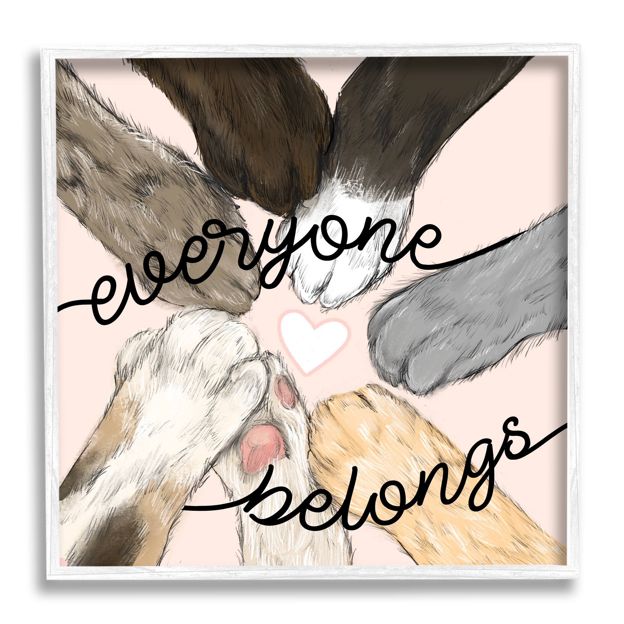 Stupell Industries Everyone Belongs Inclusivity Phrase Pet Cat Paws Framed Wall Art