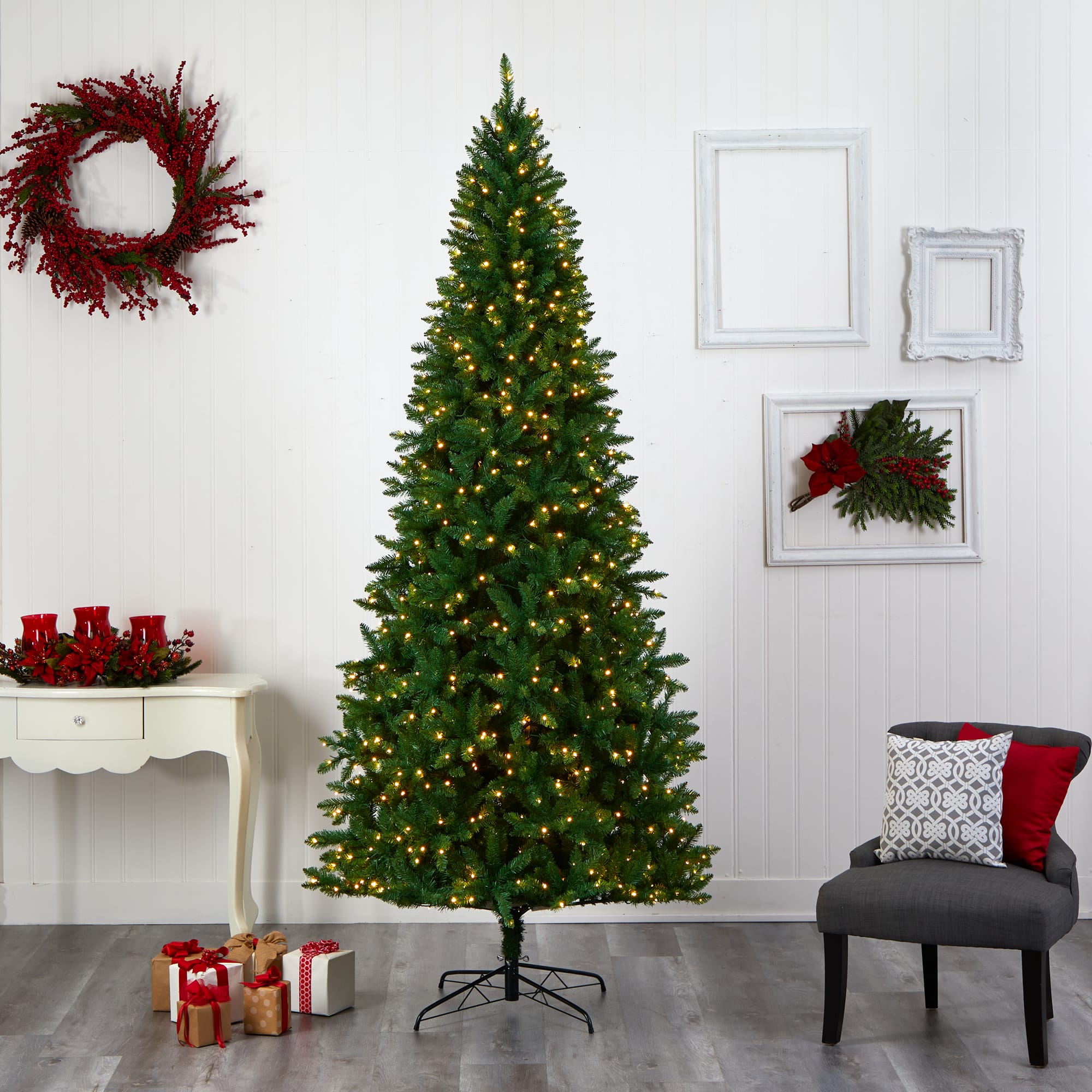 9ft. Pre-Lit Green Valley Fir Artificial Christmas Tree, Clear LED Lights