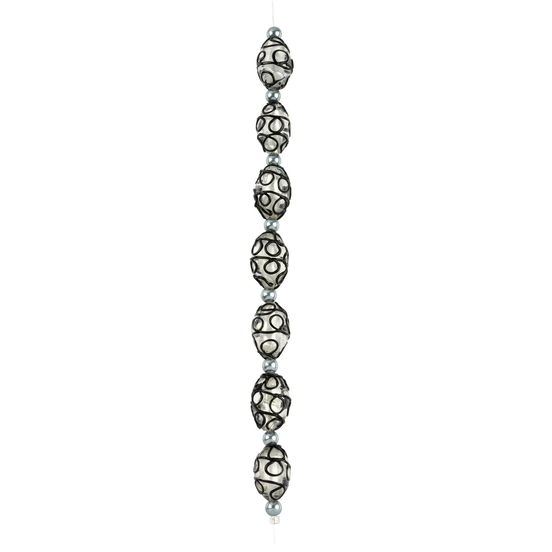 Black Lines Lampwork Glass Oval Bead Mix by Bead Landing™