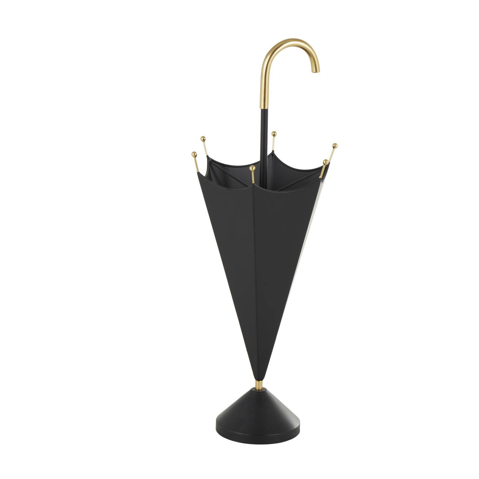 Black Metal Umbrella Stand with Gold Handle & Ball Details
