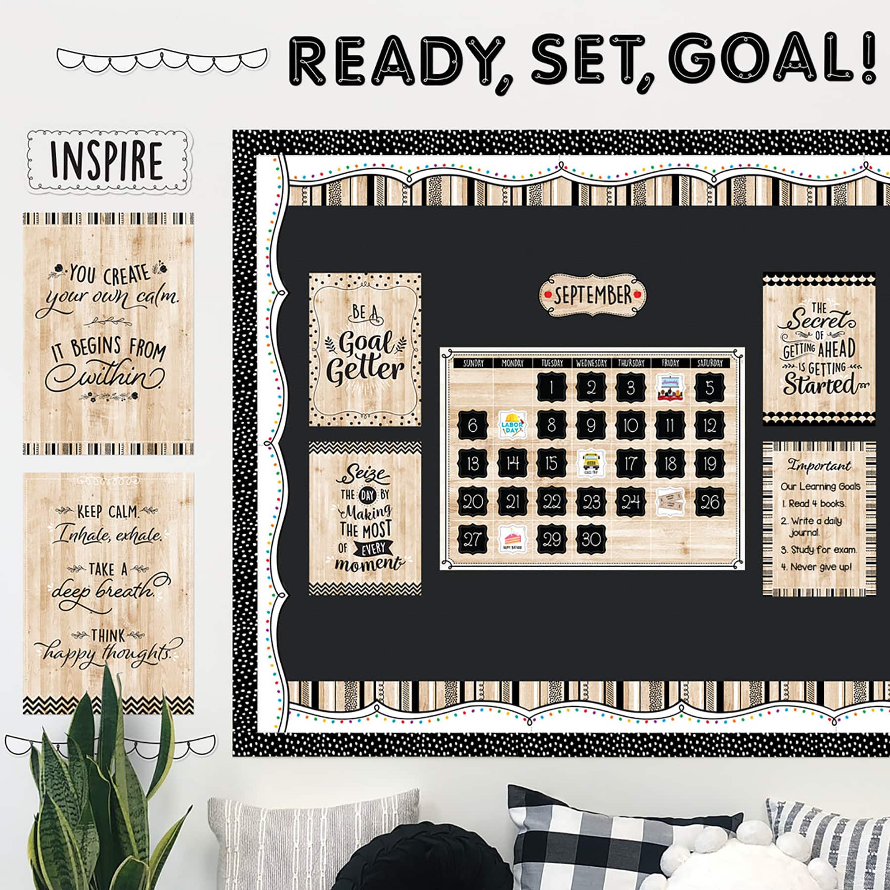 Creative Teaching Press® Black, White & Wood Calendar Set Bulletin Board Set