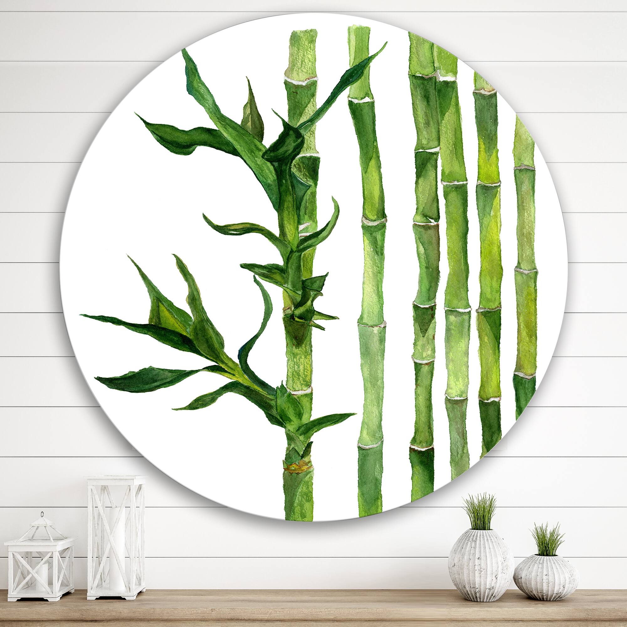 Designart - Bamboo Branches In The Forest III - Tropical Metal Circle Wall Art