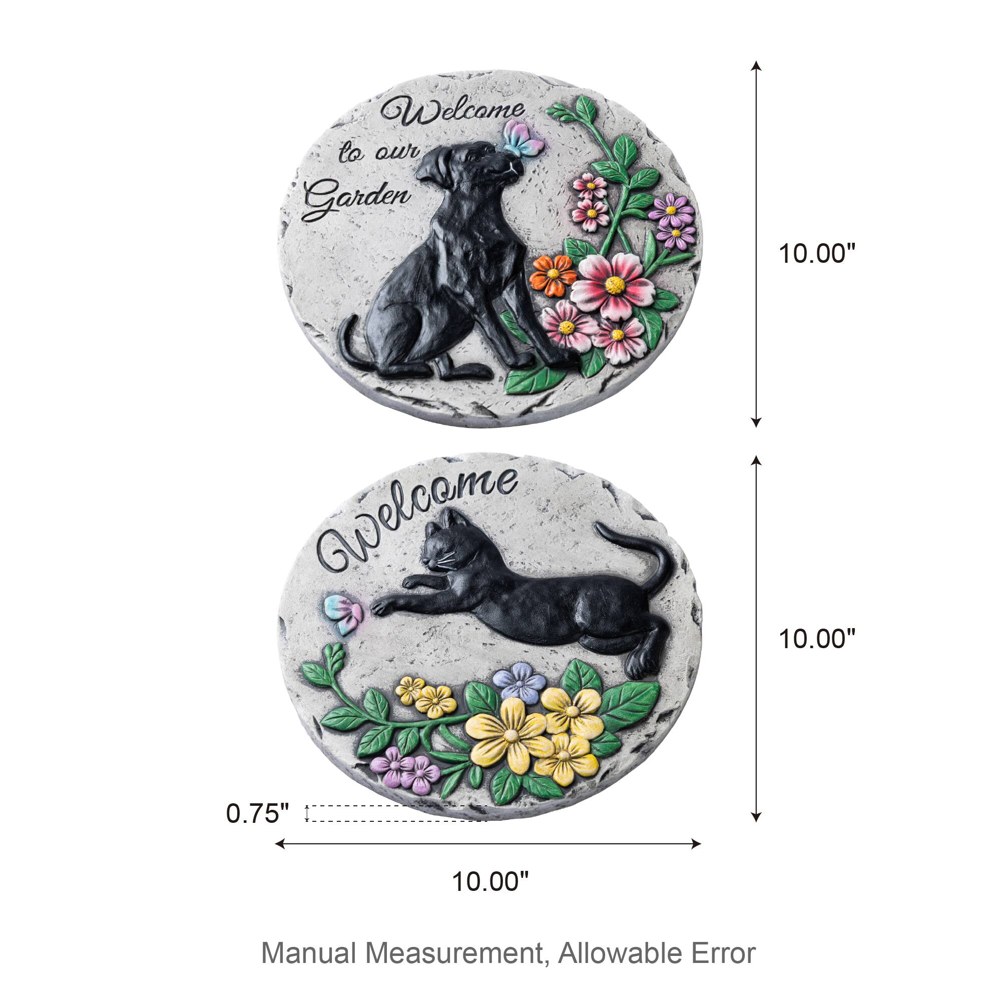 Glitzhome® 10" Set of 2 Cement Cat and Dog Textured Stepping Stones
