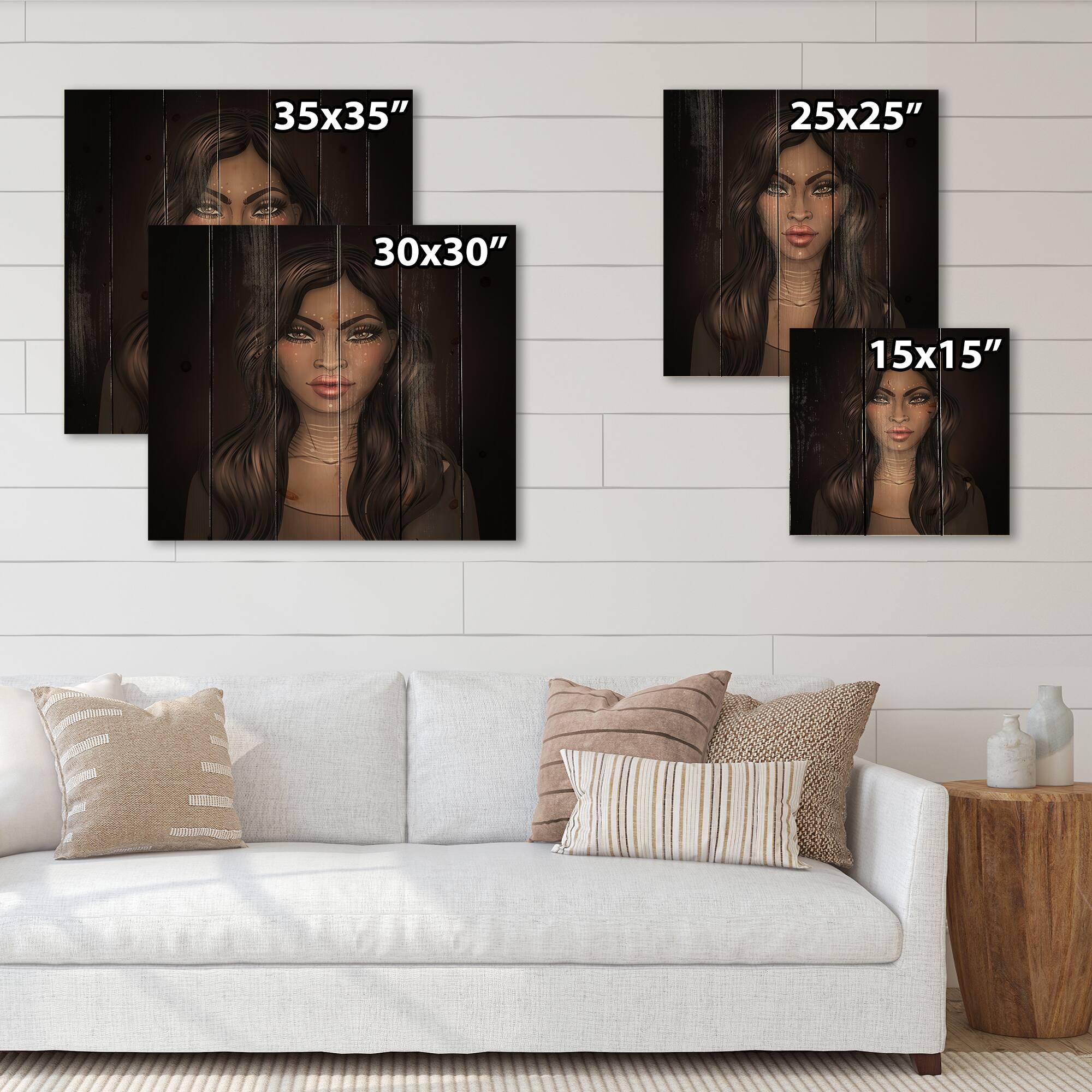 Designart - Portrait of African American Woman IV - Modern Print on Natural Pine Wood