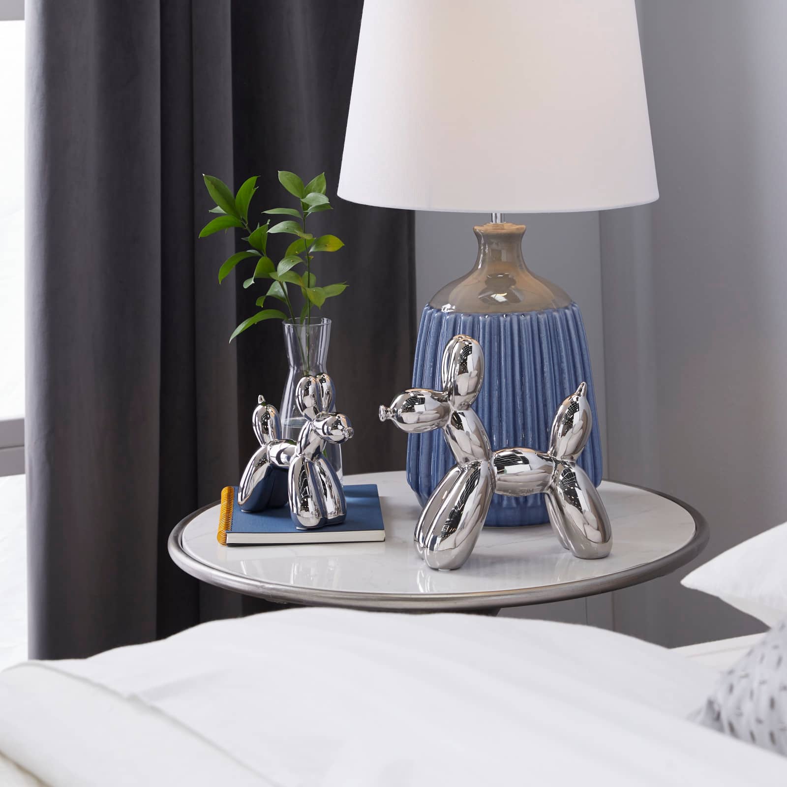 Silver Porcelain Balloon Animal Dog Sculpture Set