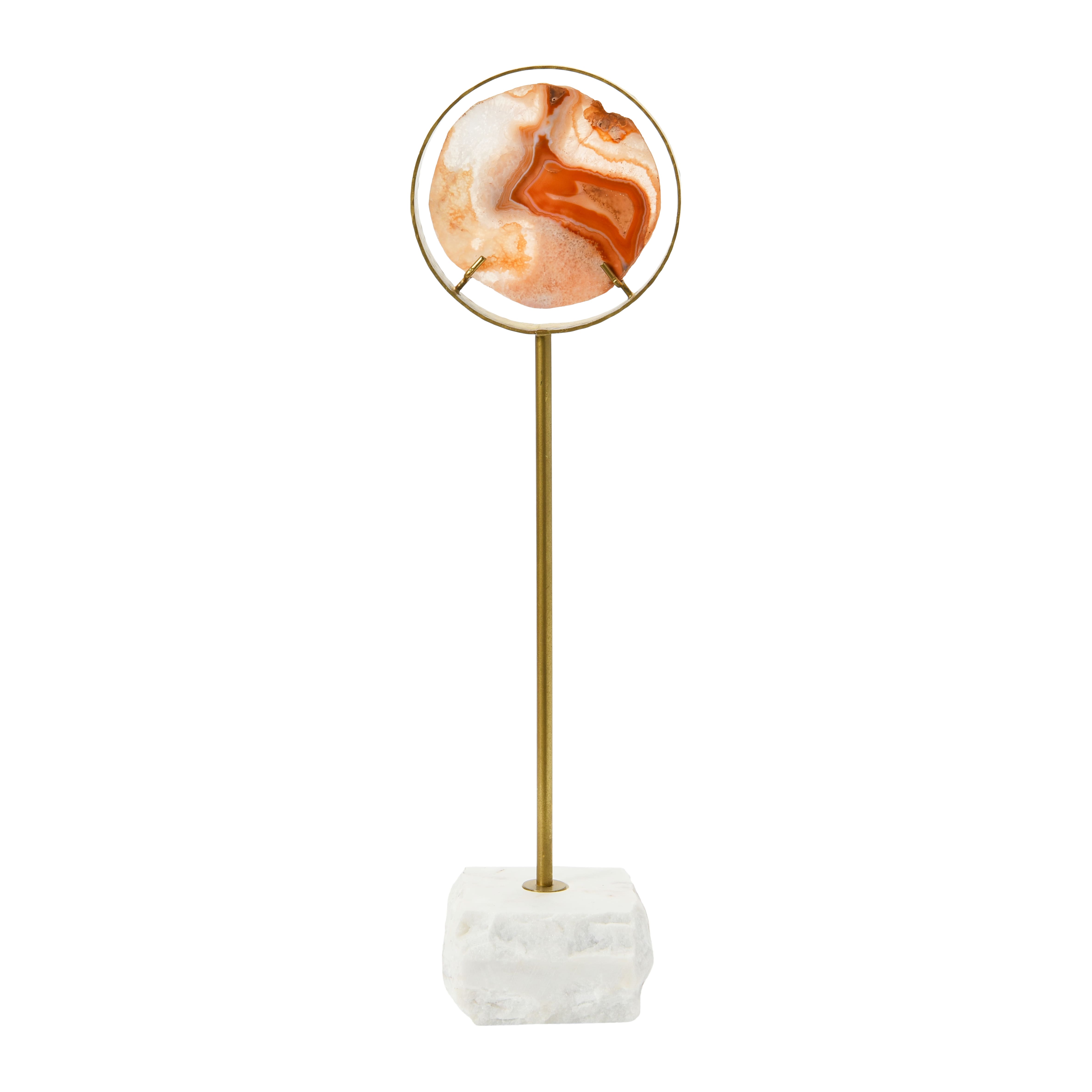 Hello Honey® 18" Marbled Orange Decorative Agate Slice Accent on Stand