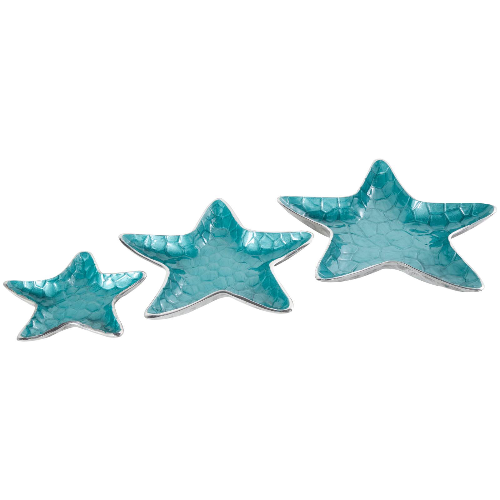 Blue Handmade Enameled Textured Aluminum Starfish Decorative Bowls Set