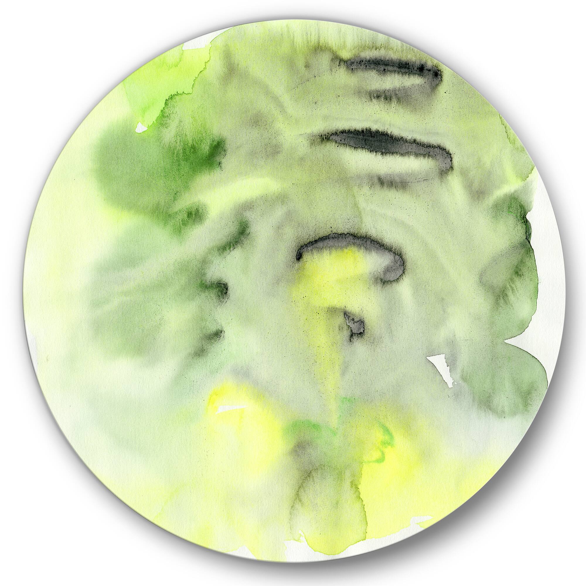 Designart - Abstract Pond of Green and Yellow - Modern Metal Circle Wall Art