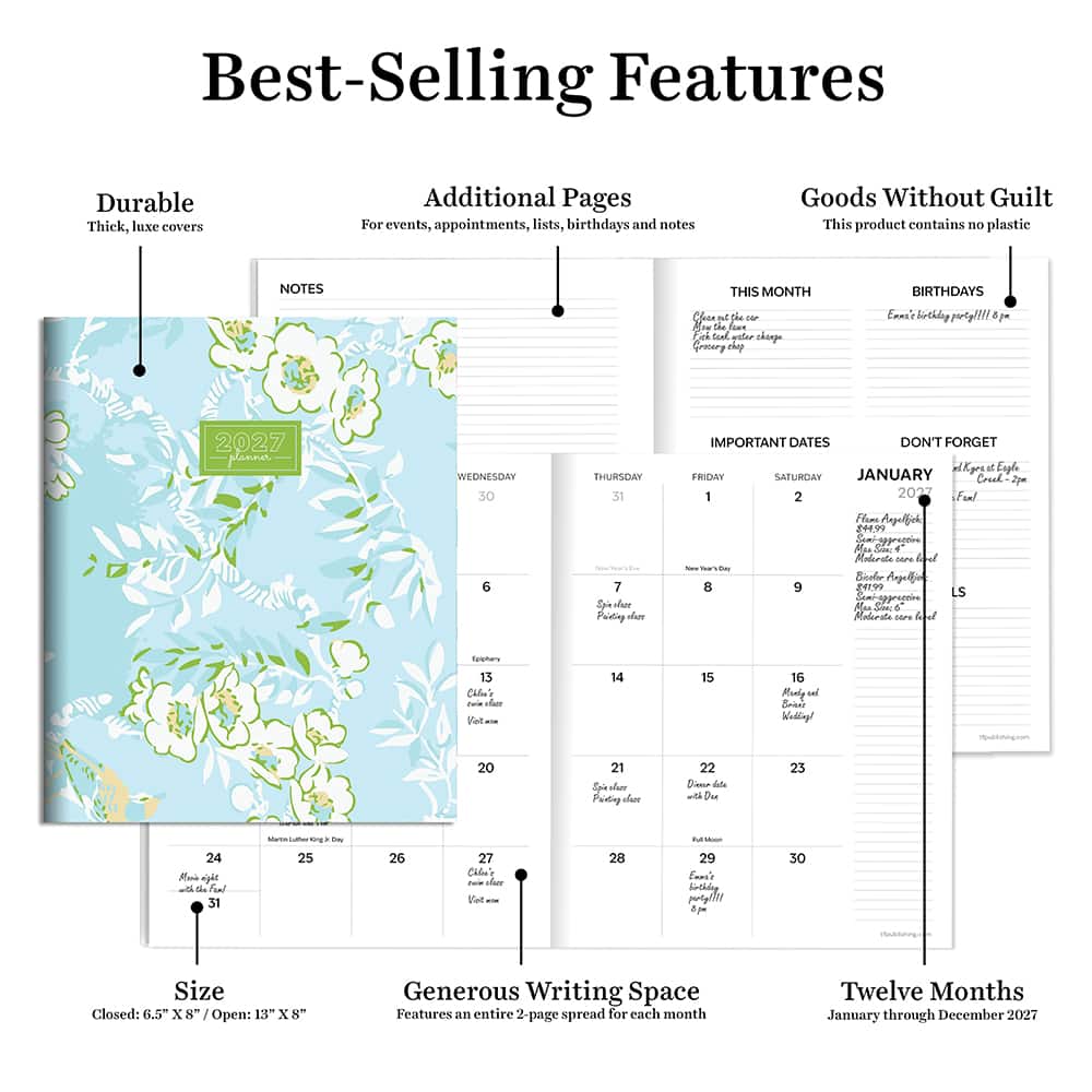2027 Baby Blue Blooms Medium Monthly Planner