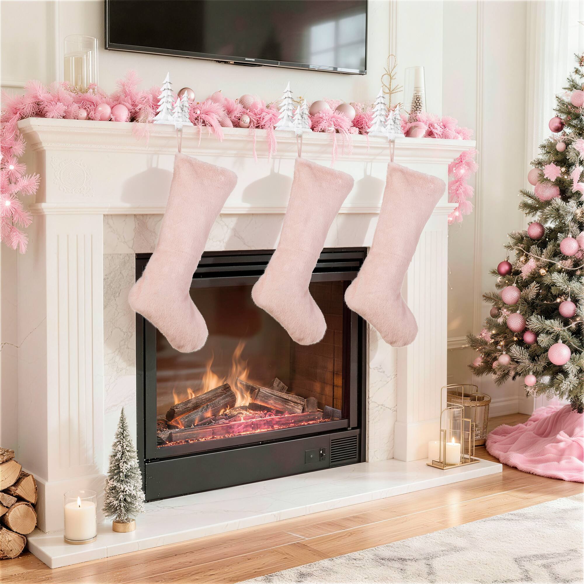 Glitzhome® 24" Pink Plush Christmas Stocking