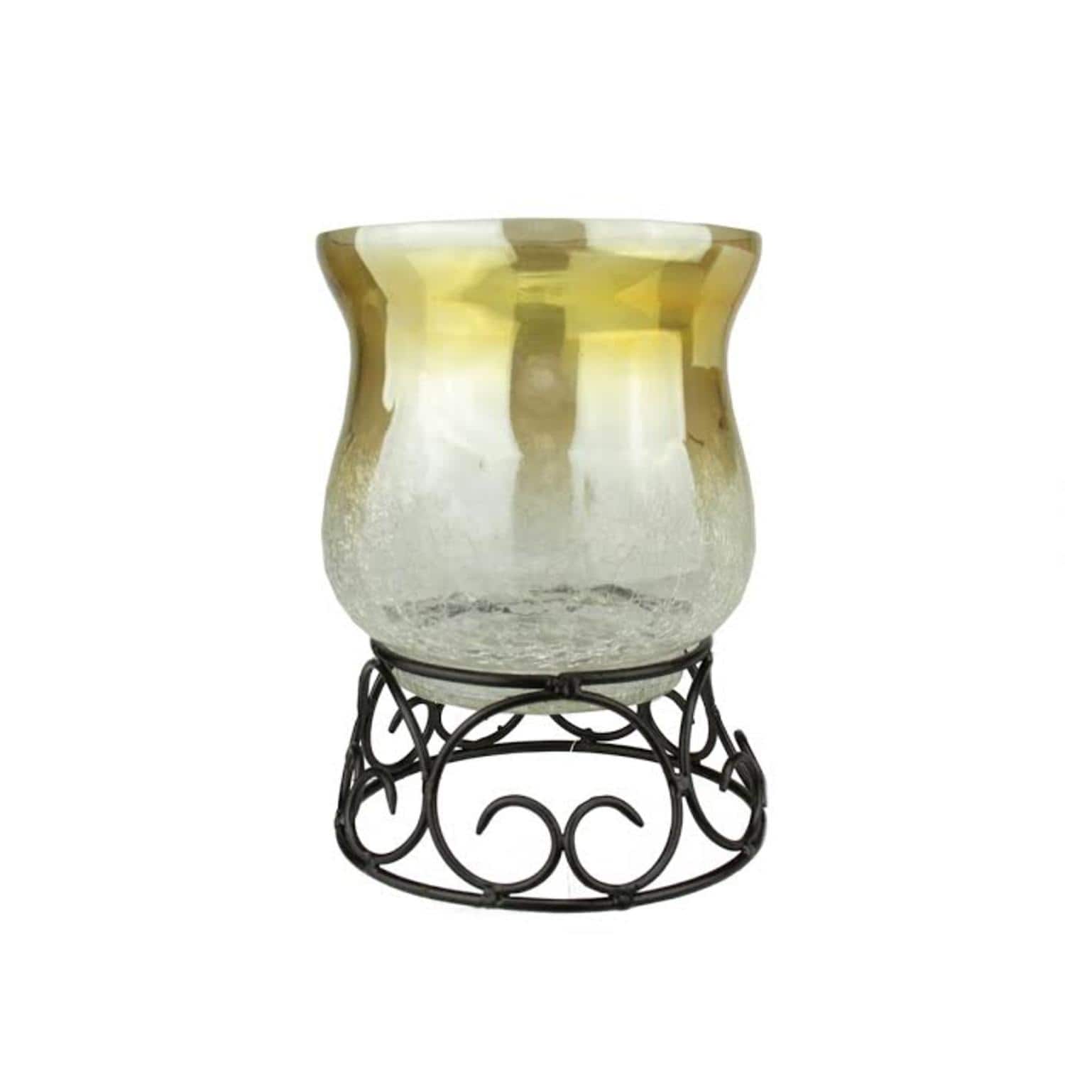7.5" Golden Luster Decorative Crackle Finish Glass Pillar Candle Holder
