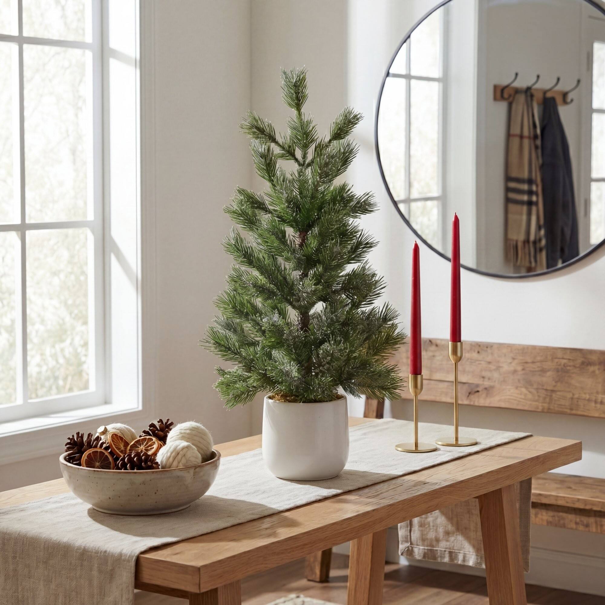 Nearly Natural 22" Artificial Frosted Christmas Tree in White Ceramic Planter