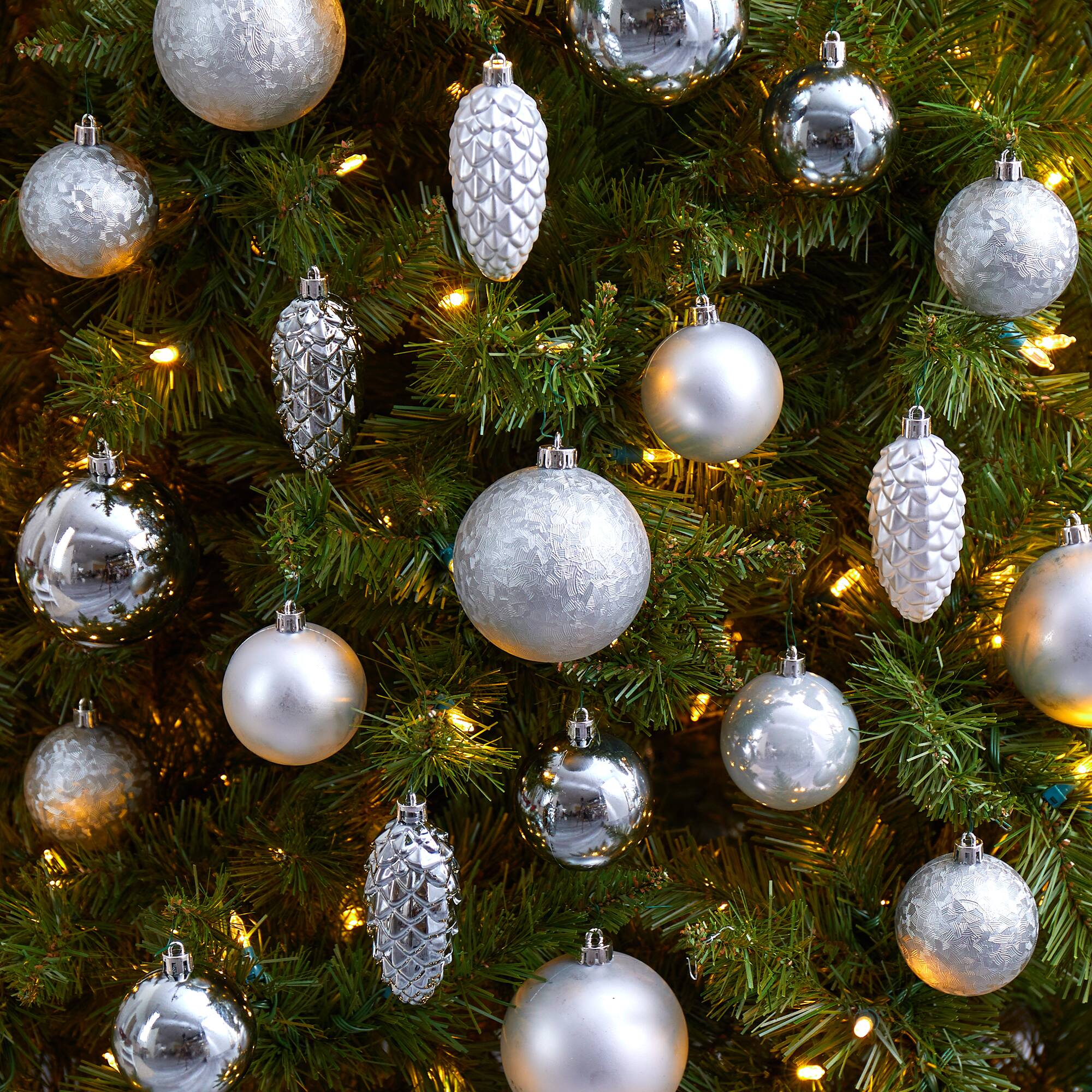 23ct. Silver Shatterproof Lux Christmas Ornament Set