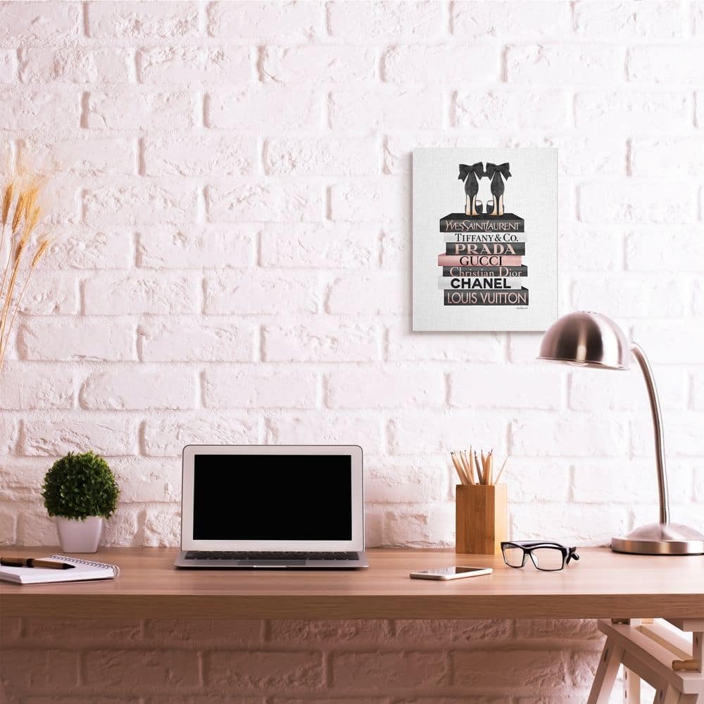 Stupell Industries Elegant Black Bow Heals on Glam Designer Bookstack Canvas Wall Art