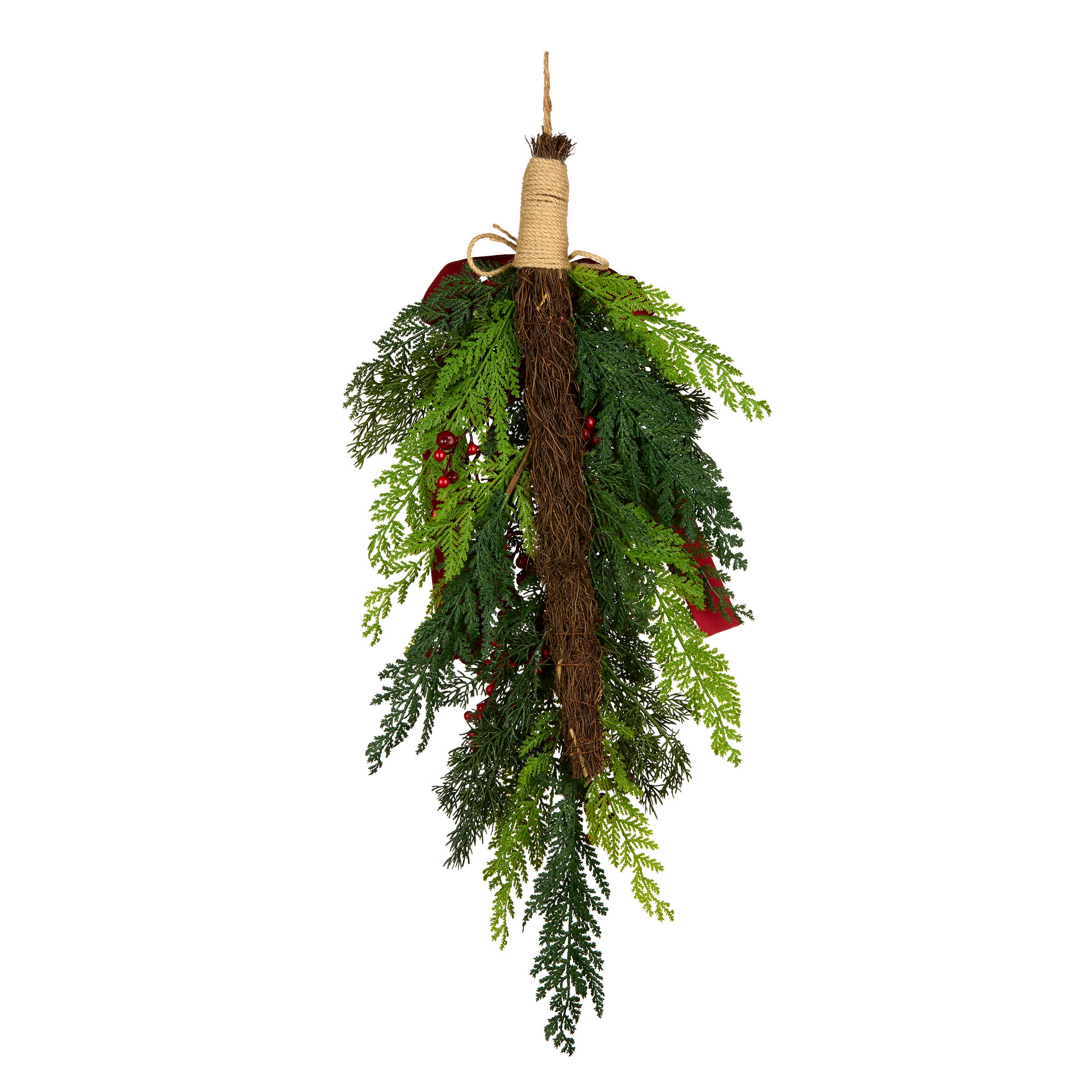 28" Christmas Joy Cypress, Red Berry & Pinecone Teardrop Swag
