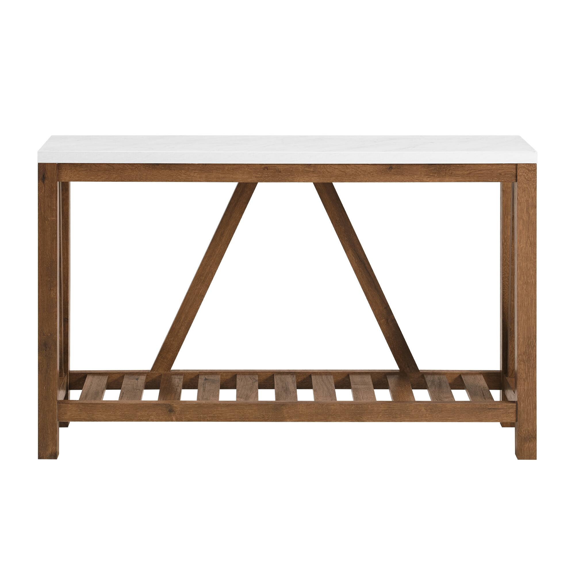 Walker Edison Faux White Marble/Walnut Rustic A-Frame Entry Table