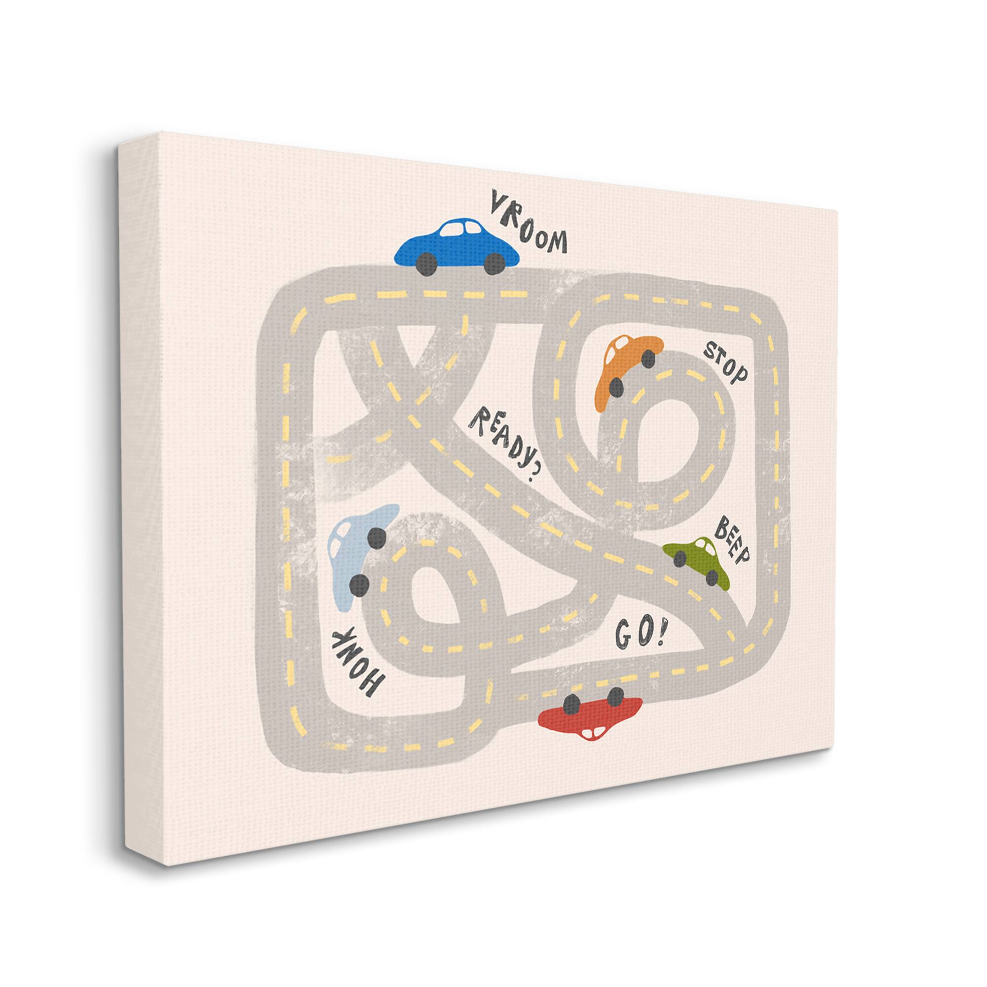 Stupell Industries Kid's Cartoon Car Road Map Fun Playful Streets Canvas Wall Art