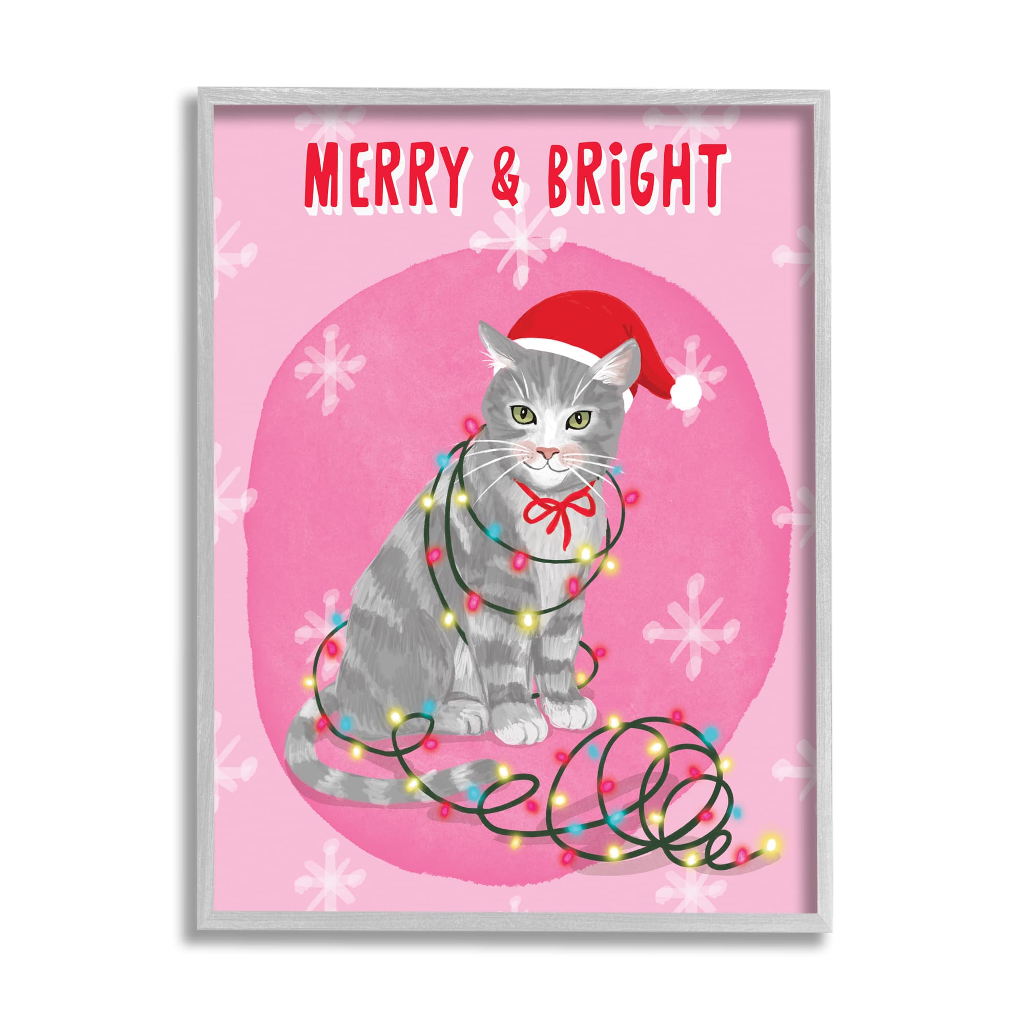 Stupell Industries Merry & Bright Christmas Cat Lights Framed Giclee Art